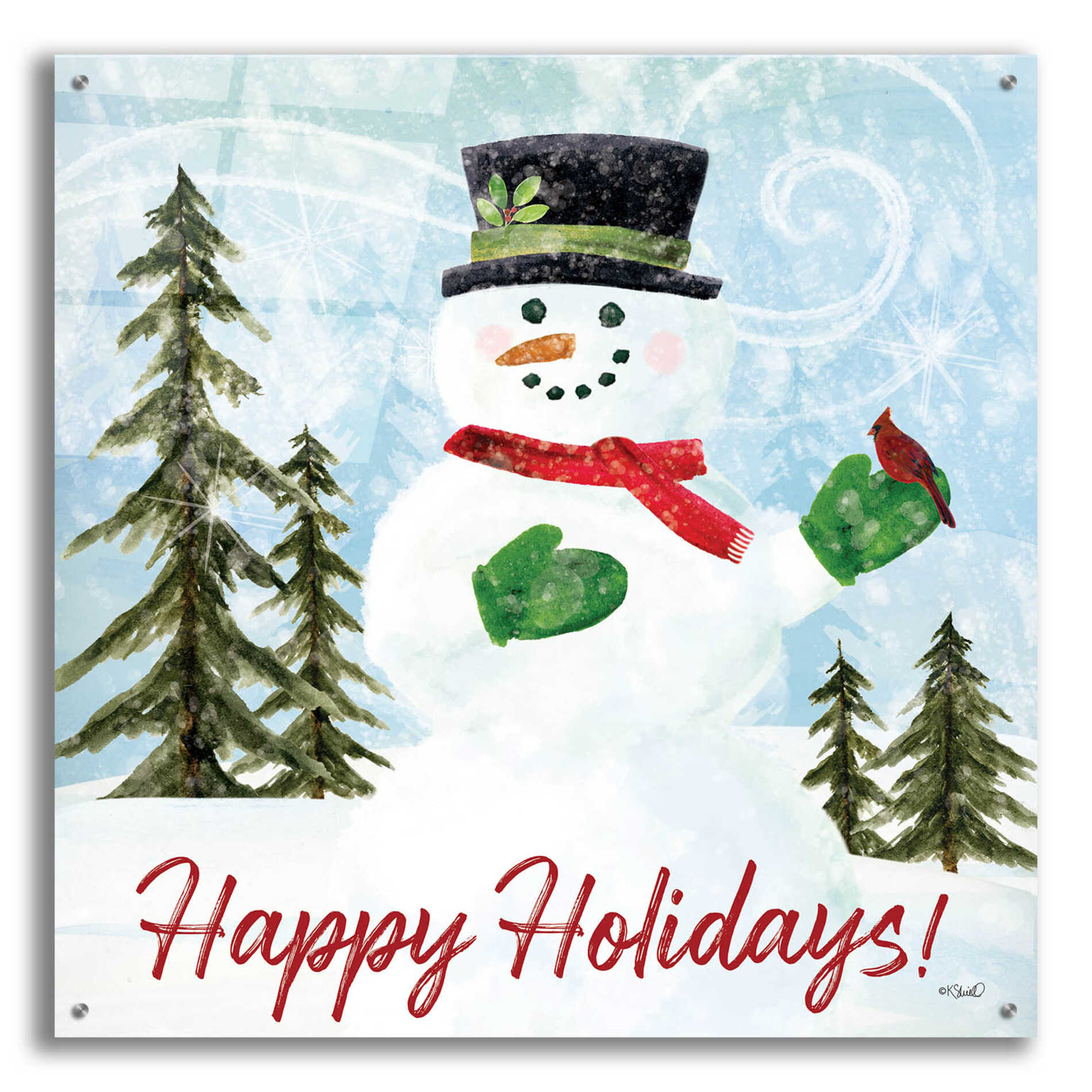 Epic Art 'Happy Holidays Snowman' by Kate Sherrill, Acrylic Glass Wall Art,36x36