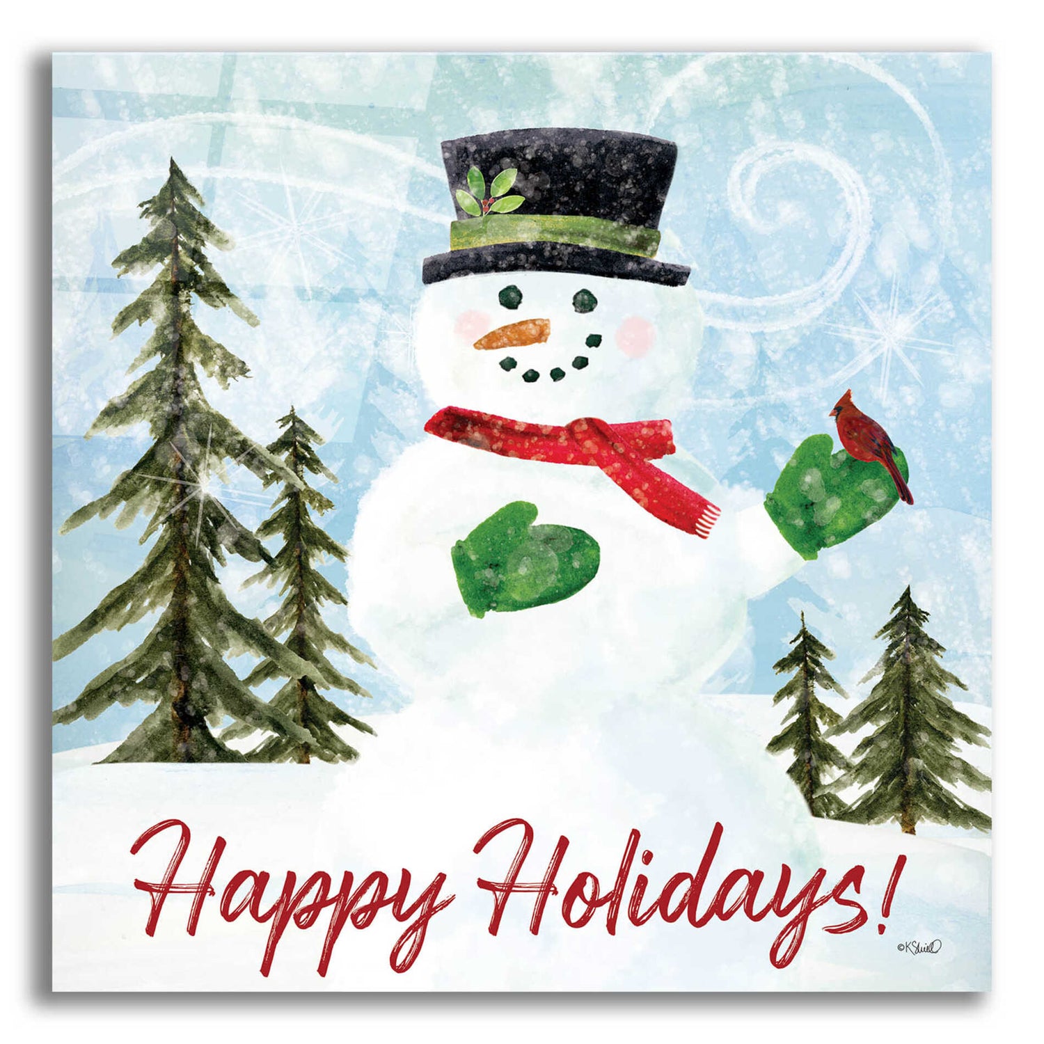 Epic Art 'Happy Holidays Snowman' by Kate Sherrill, Acrylic Glass Wall Art