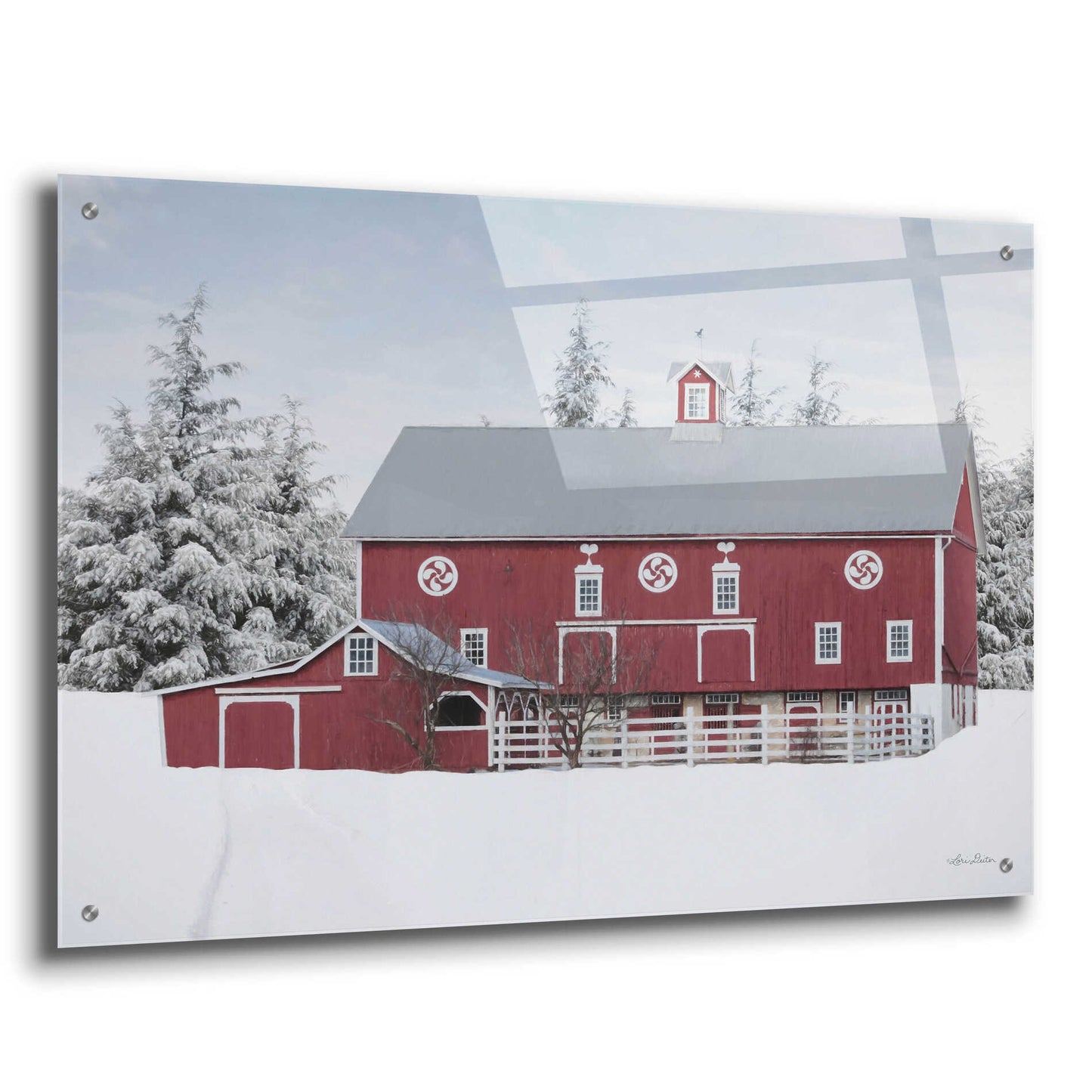 Epic Art 'Red Barn in the Pines' by Lori Deiter, Acrylic Glass Wall Art,36x24