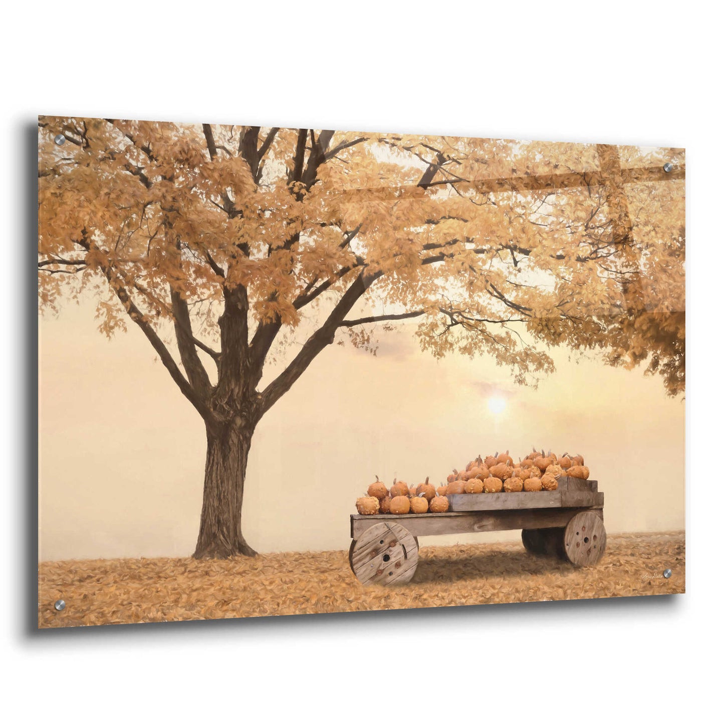 Epic Art 'Autumn Leaves and Pumpkins Please' by Lori Deiter, Acrylic Glass Wall Art,36x24