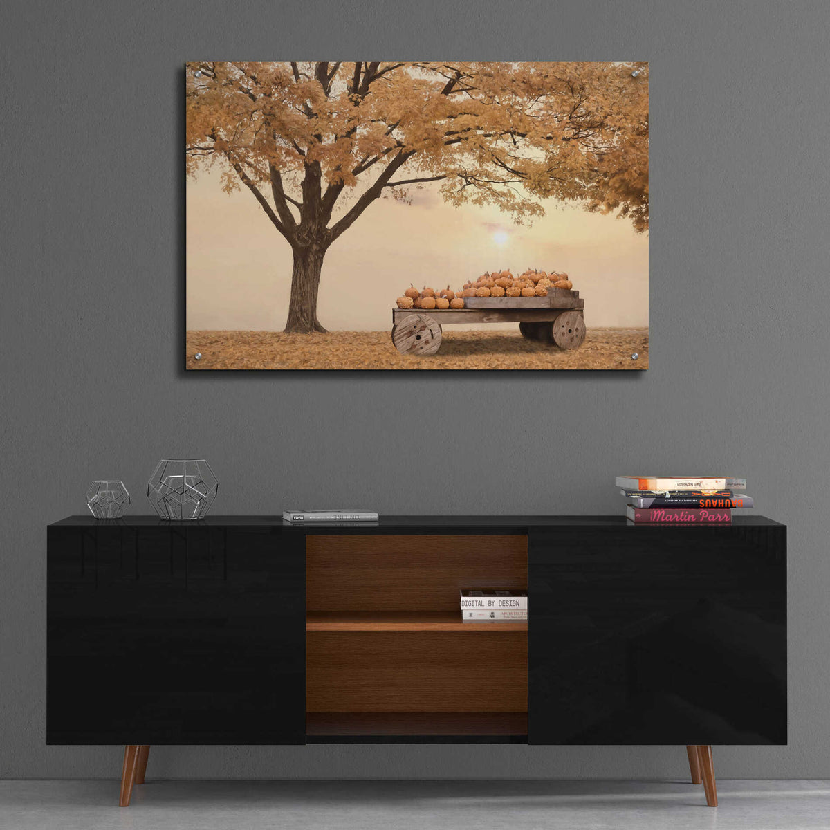 Epic Art 'Autumn Leaves and Pumpkins Please' by Lori Deiter, Acrylic Glass Wall Art,36x24