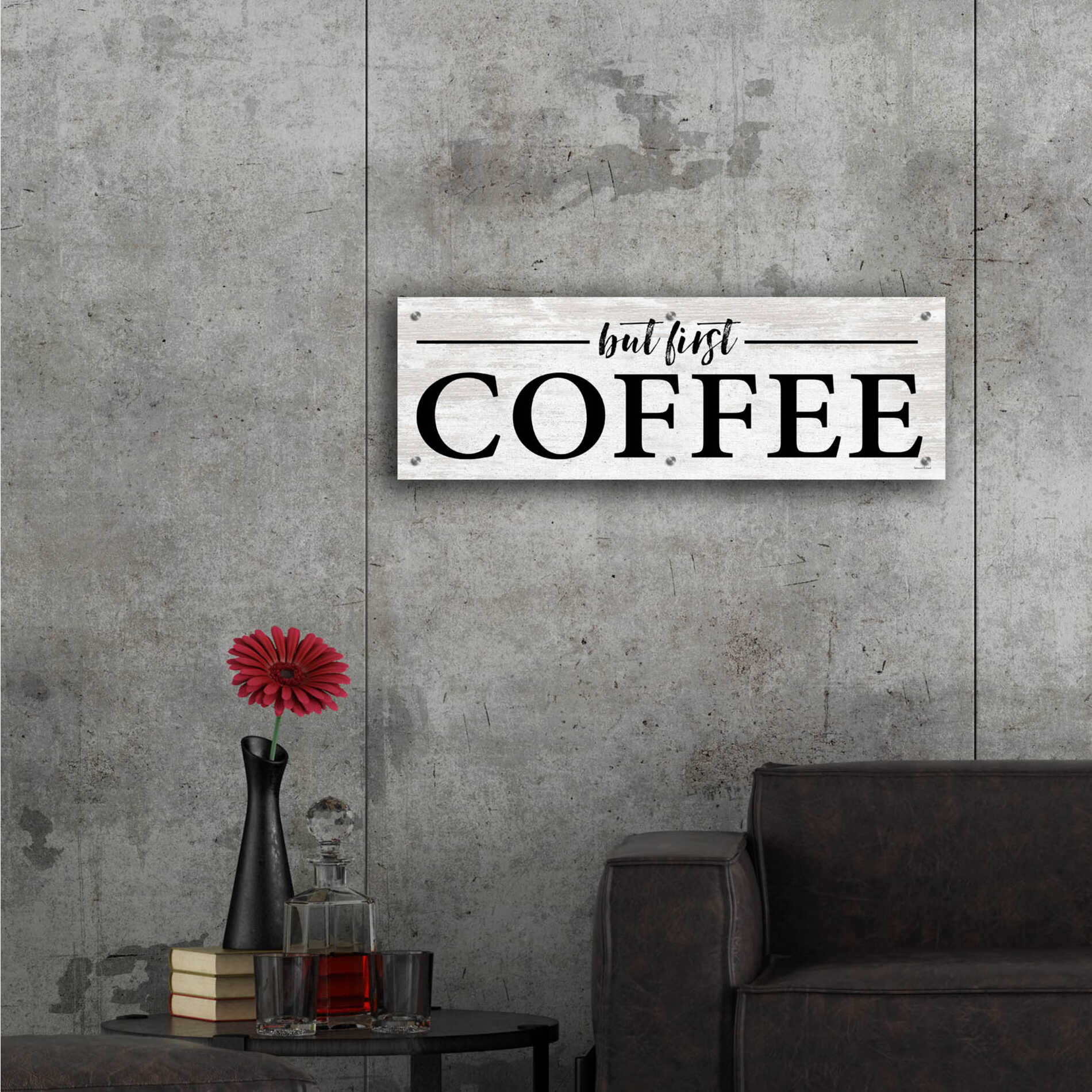 Epic Art 'But First Coffee I' by lettered & lined, Acrylic Glass Wall Art,36x12