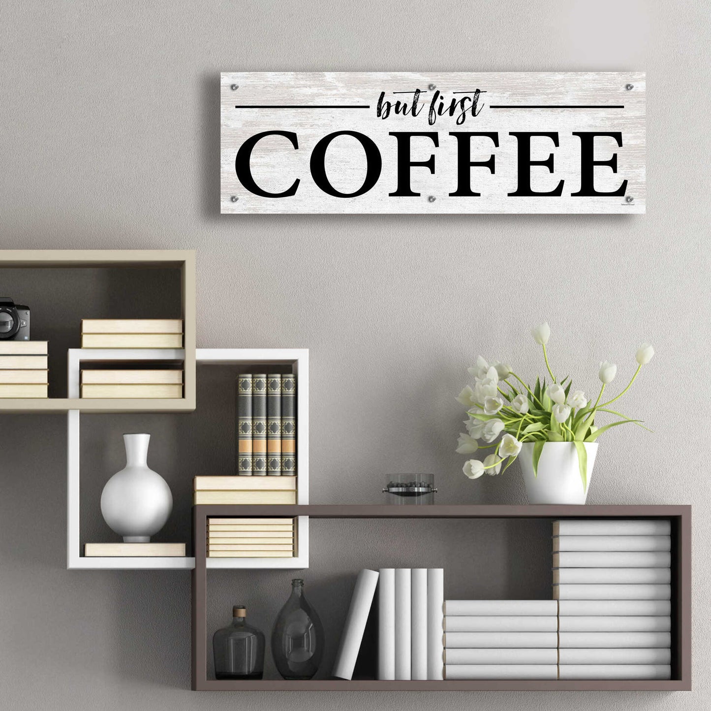 Epic Art 'But First Coffee I' by lettered & lined, Acrylic Glass Wall Art,36x12