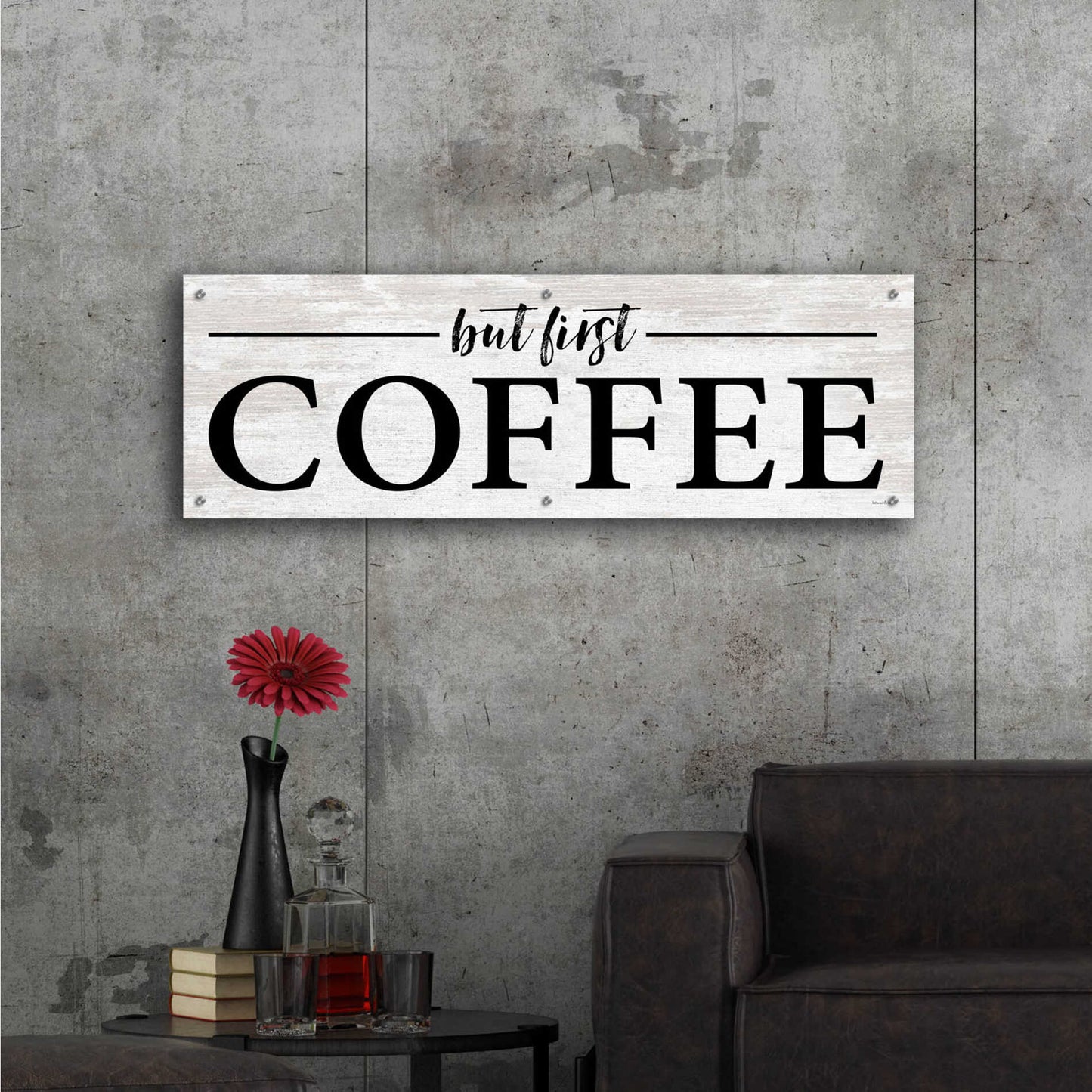 Epic Art 'But First Coffee I' by lettered & lined, Acrylic Glass Wall Art,48x16