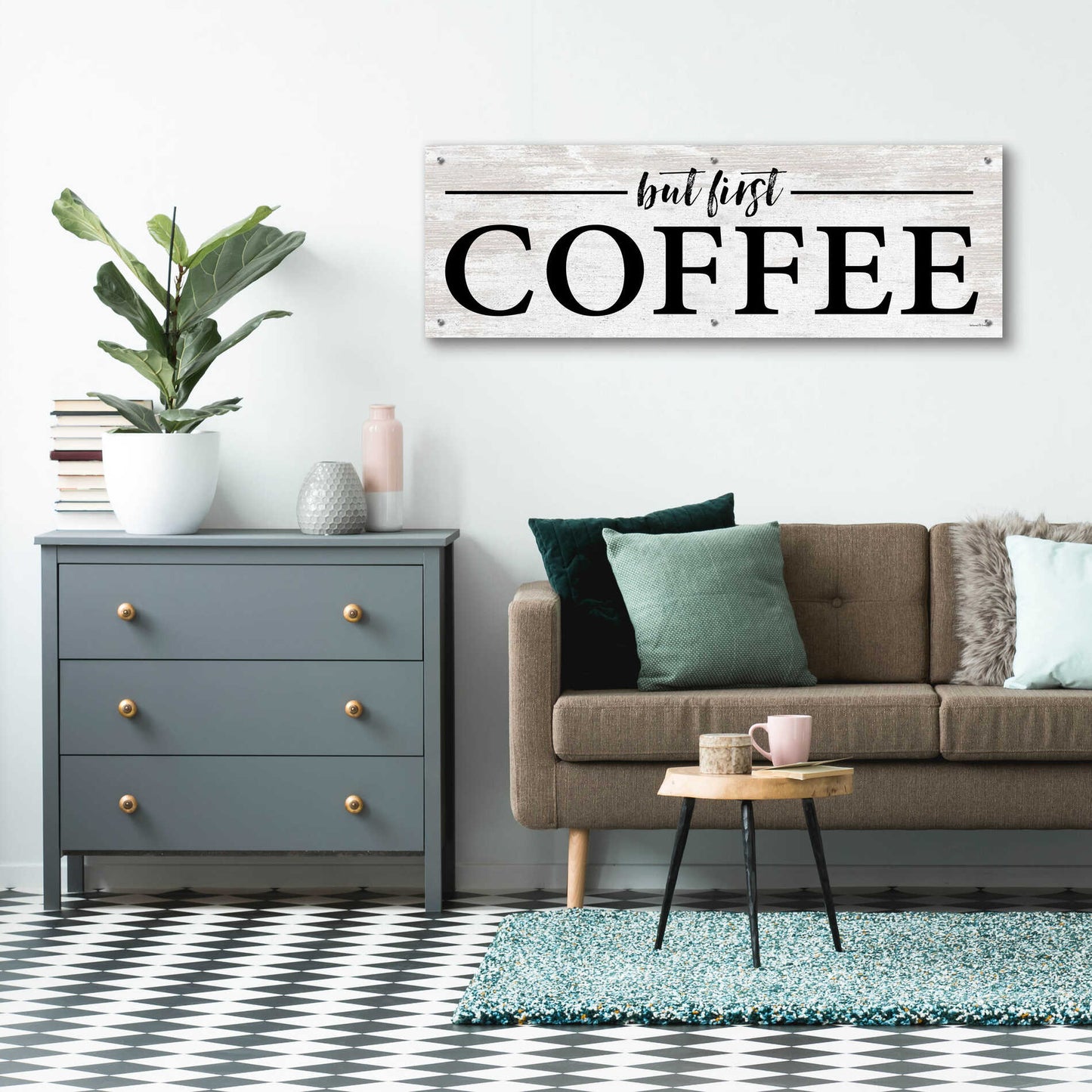 Epic Art 'But First Coffee I' by lettered & lined, Acrylic Glass Wall Art,48x16