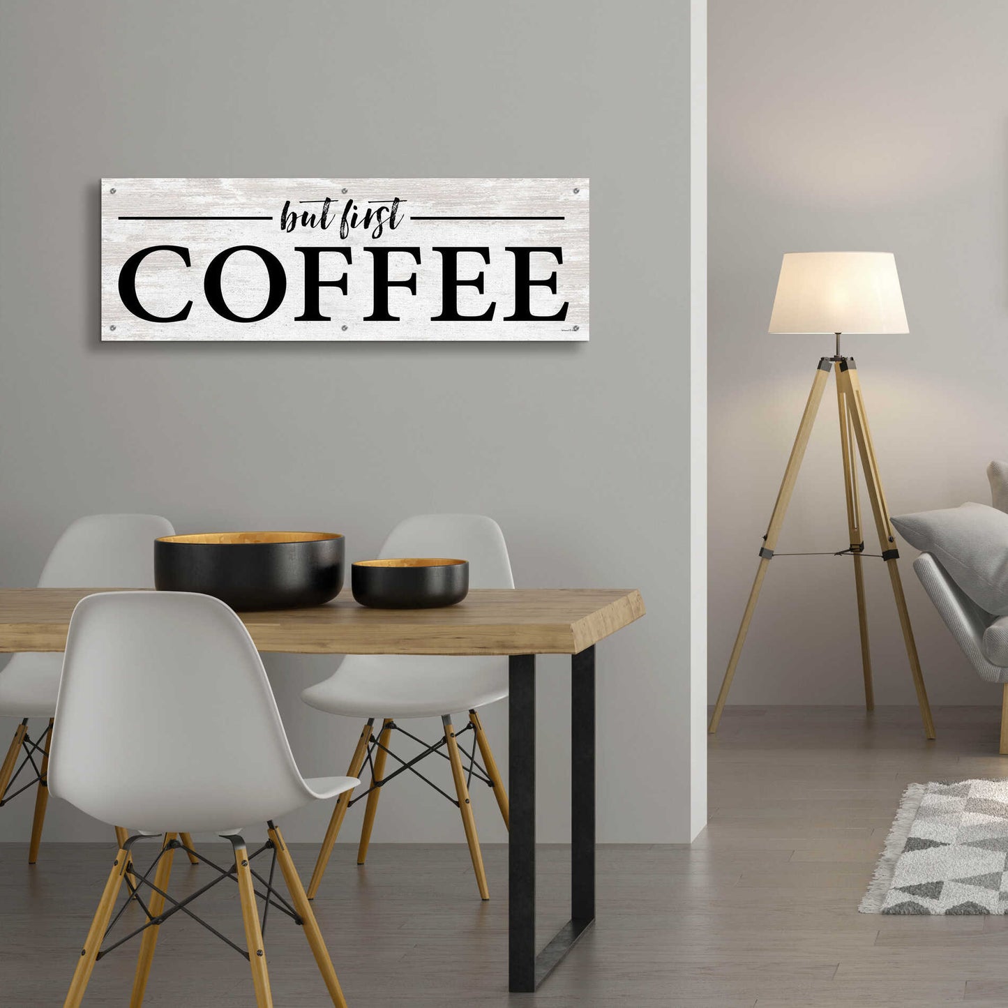 Epic Art 'But First Coffee I' by lettered & lined, Acrylic Glass Wall Art,48x16