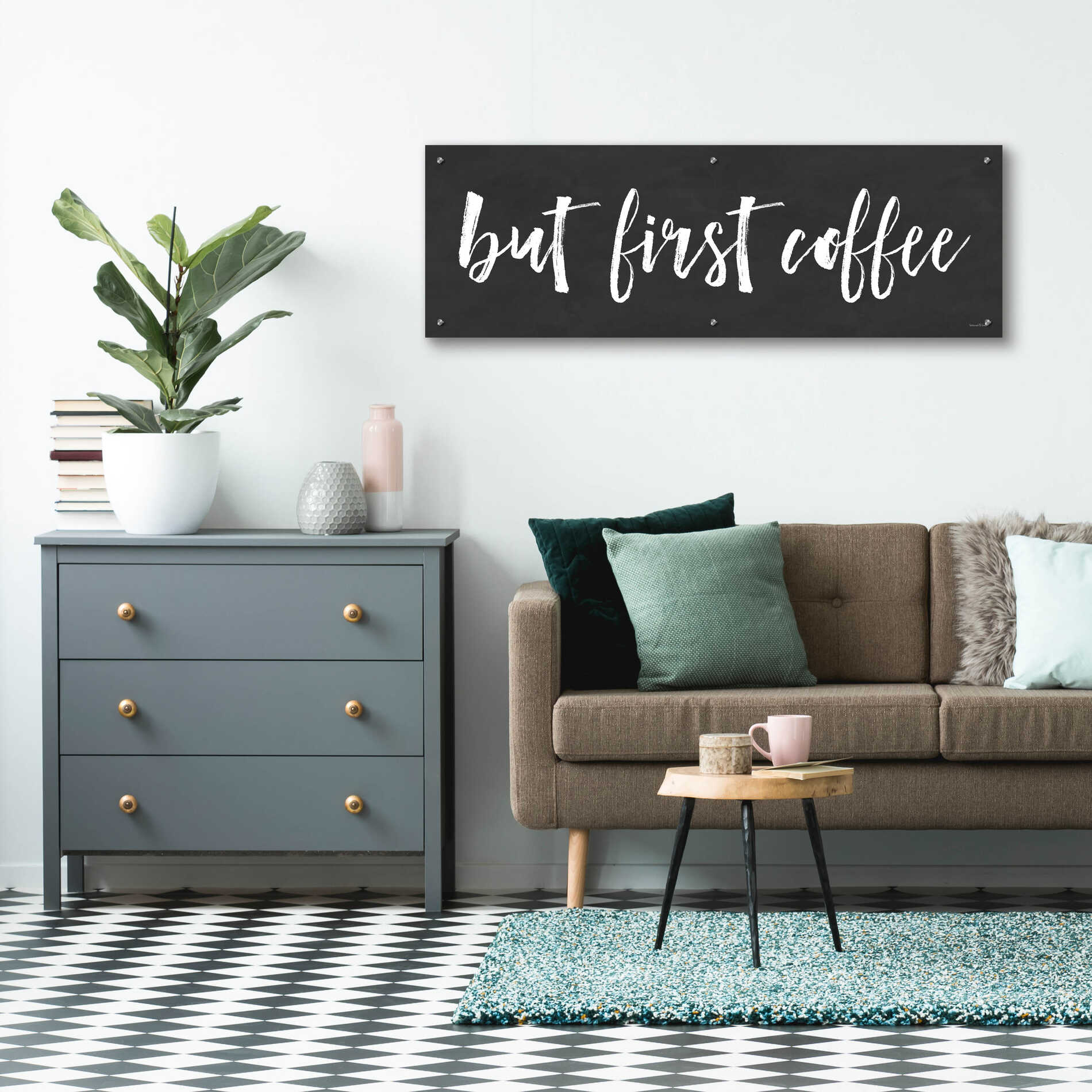 Epic Art 'But First Coffee II' by lettered & lined, Acrylic Glass Wall Art,48x16