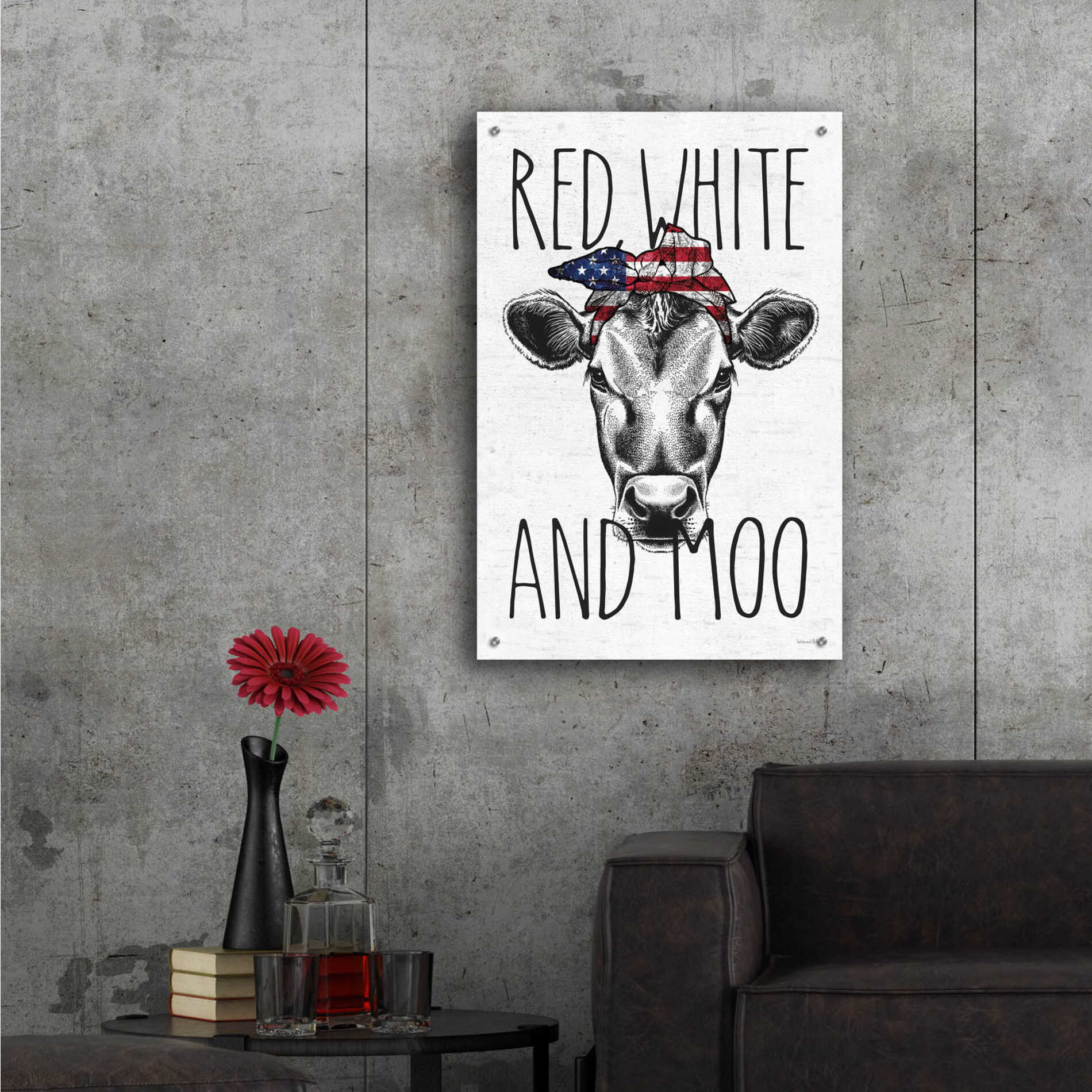 Epic Art 'Red, White and Moo' by lettered & lined, Acrylic Glass Wall Art,24x36