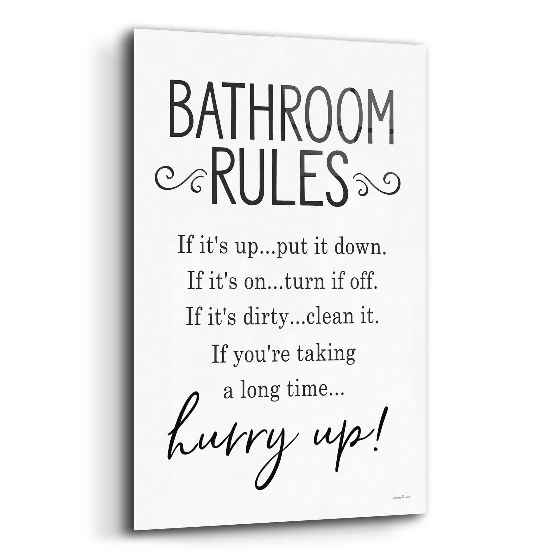 Epic Art 'Bathroom Rules' by lettered & lined, Acrylic Glass Wall Art,12x16