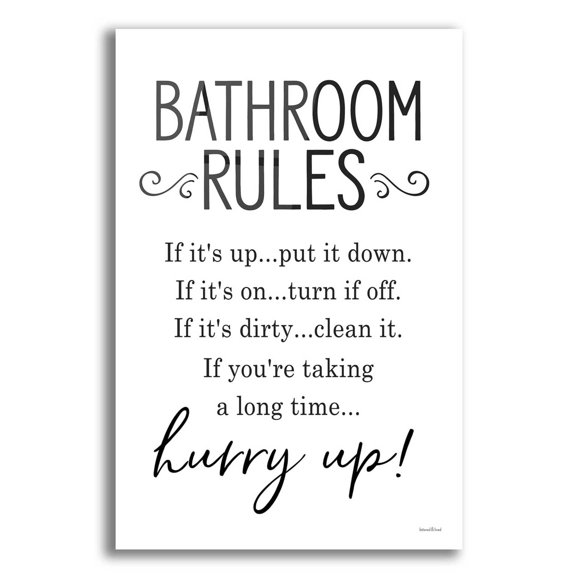 Epic Art 'Bathroom Rules' by lettered & lined, Acrylic Glass Wall Art,12x16