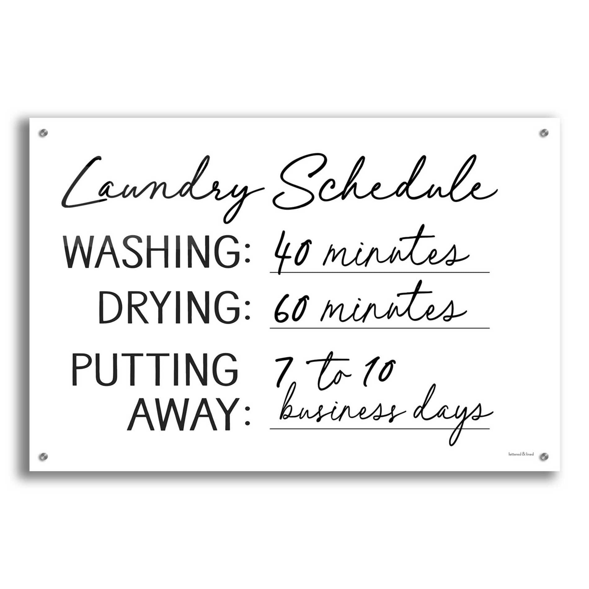 Epic Art 'Laundry Schedule' by lettered & lined, Acrylic Glass Wall Art,36x24