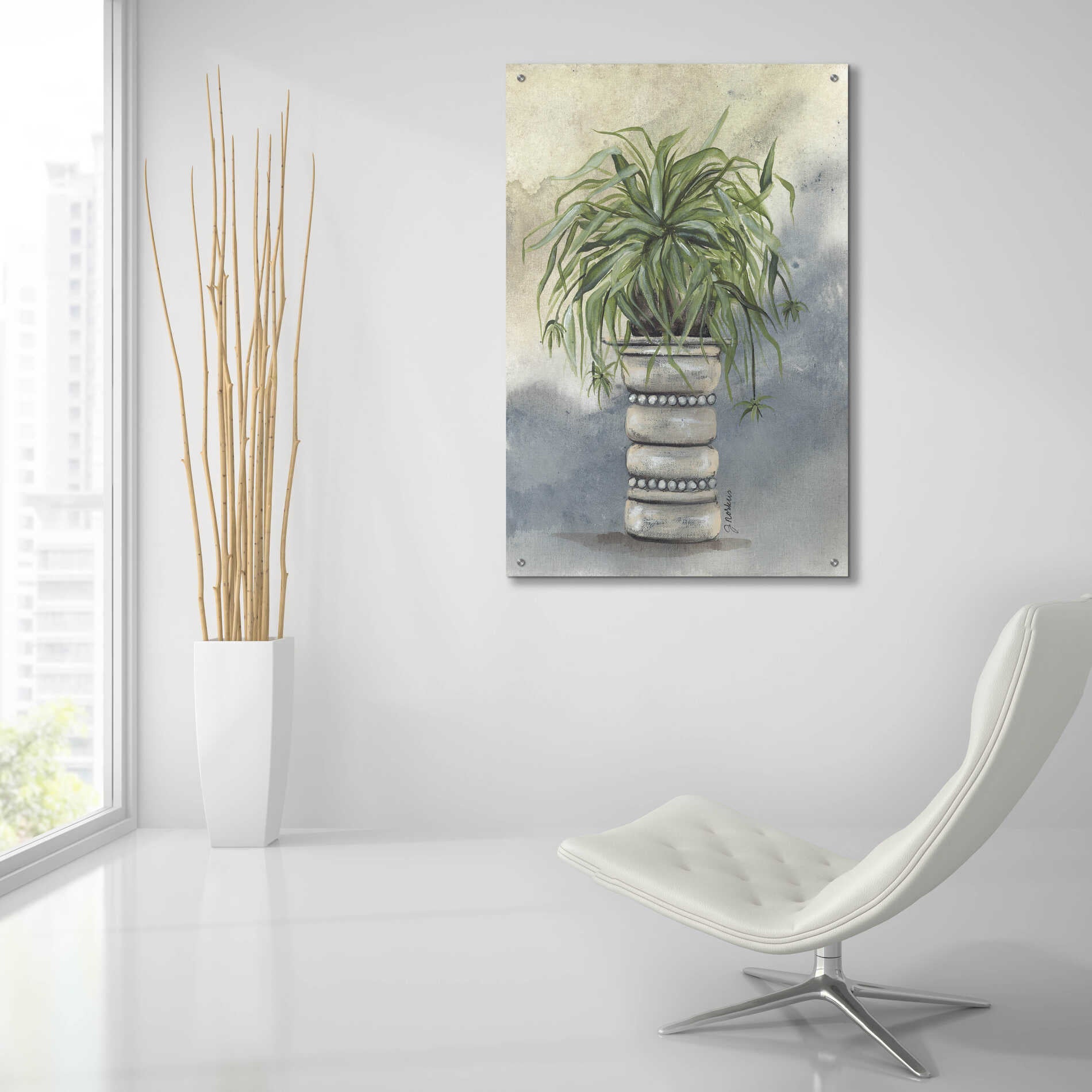 Epic Art 'Spider Plant in Pottery' by Julie Norkus, Acrylic Glass Wall Art,24x36