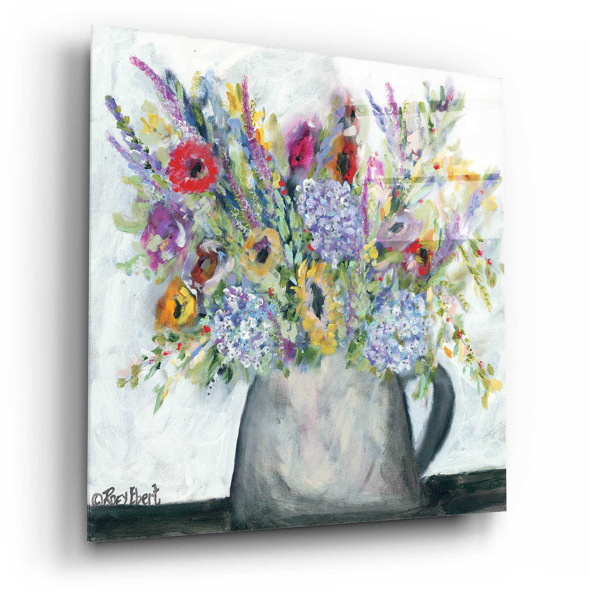 Epic Art 'Hydrangeas in Pitcher' by Roey Ebert, Acrylic Glass Wall Art,12x12