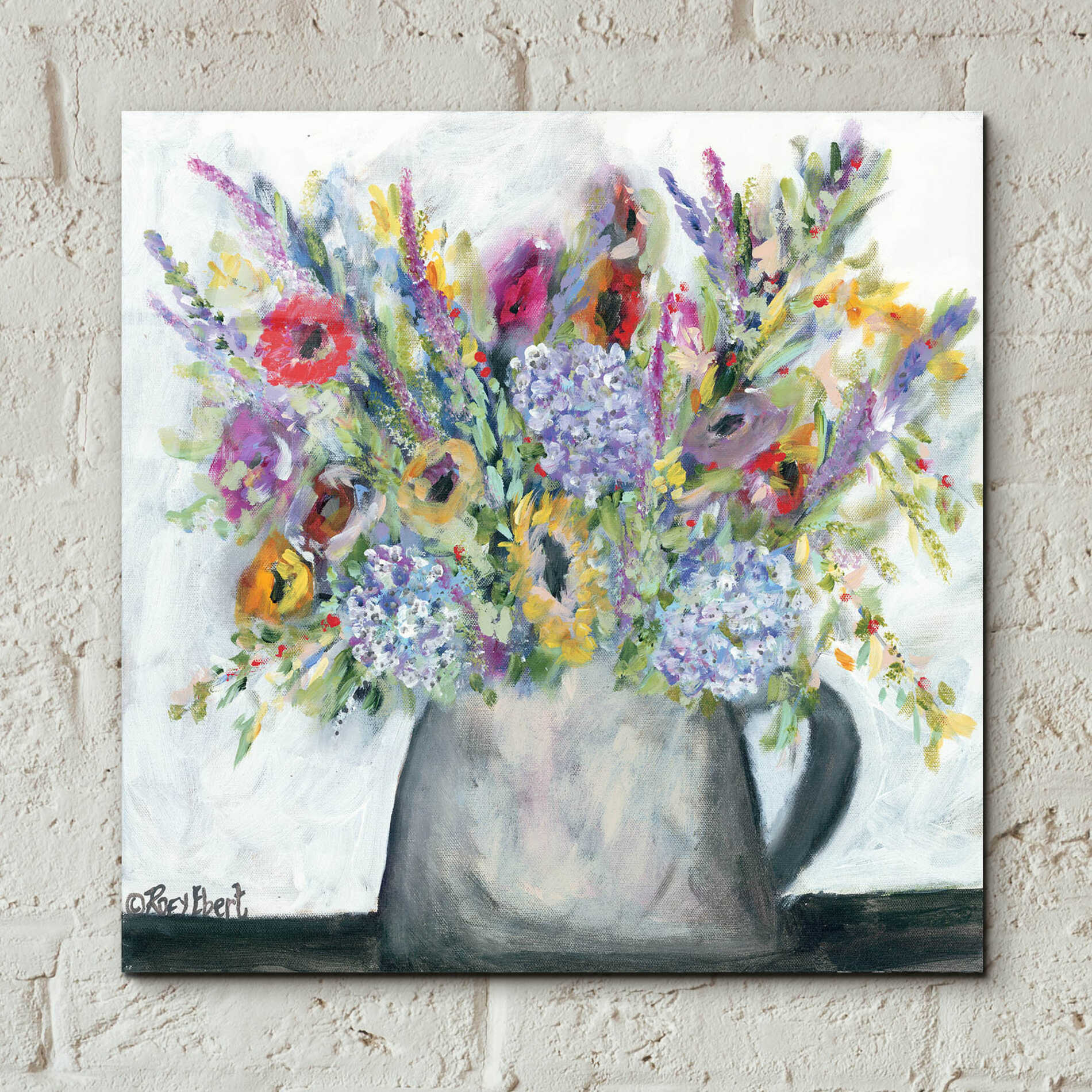 Epic Art 'Hydrangeas in Pitcher' by Roey Ebert, Acrylic Glass Wall Art,12x12