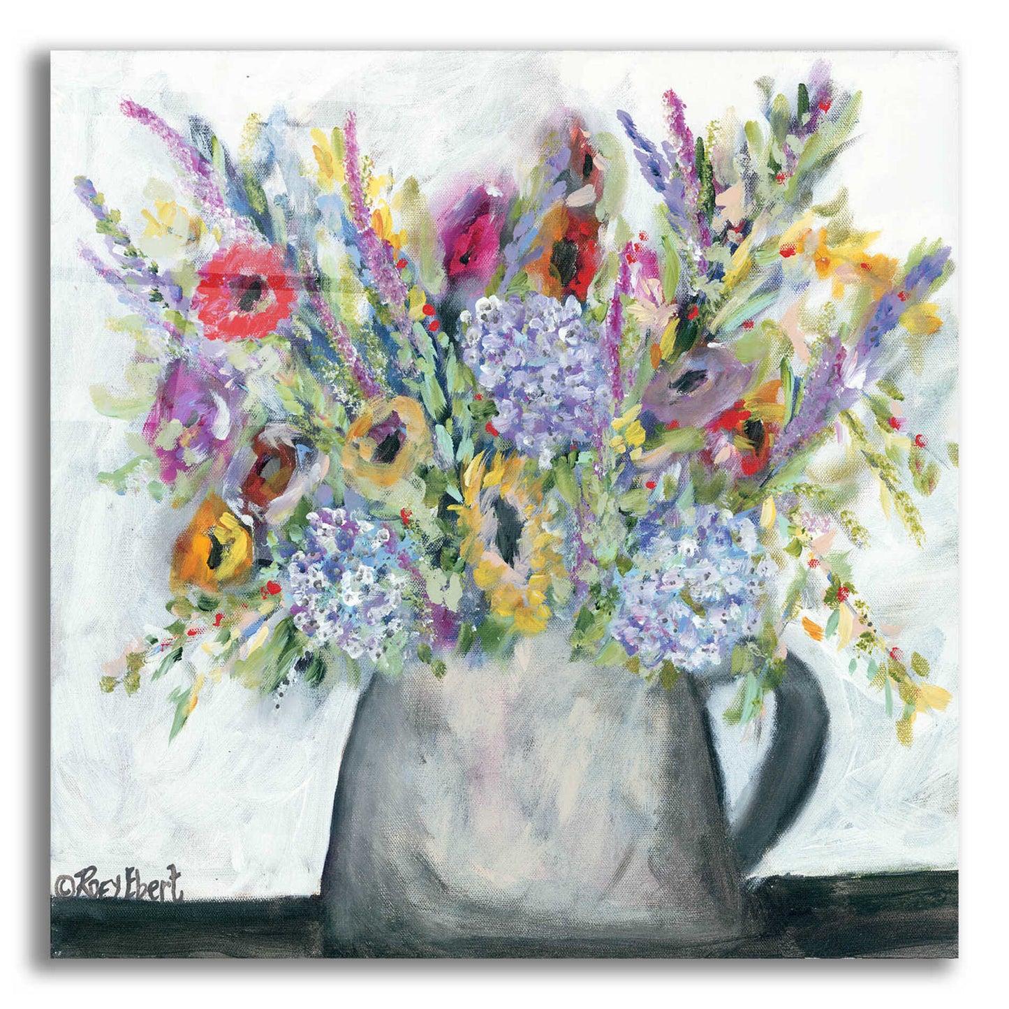 Epic Art 'Hydrangeas in Pitcher' by Roey Ebert, Acrylic Glass Wall Art,12x12