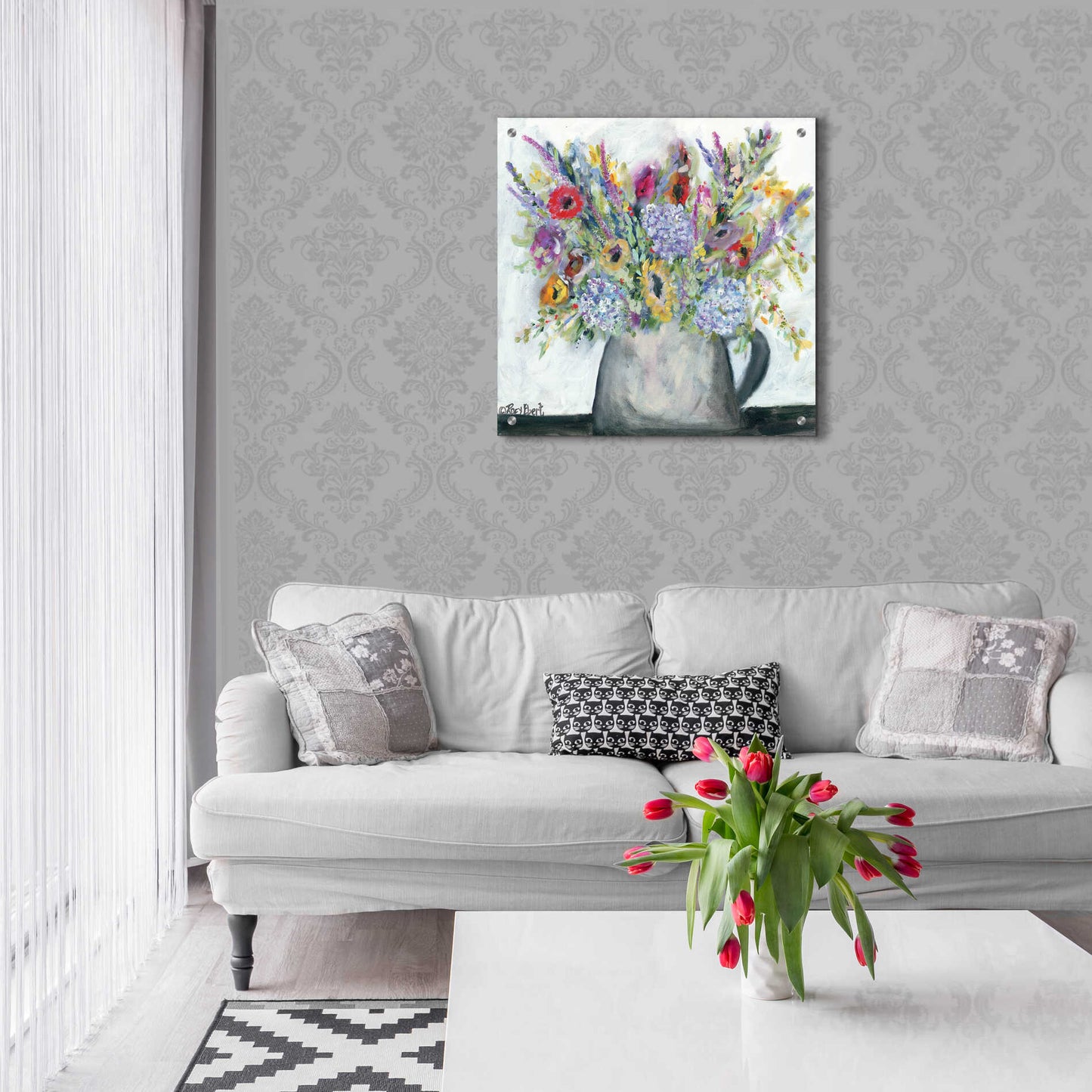 Epic Art 'Hydrangeas in Pitcher' by Roey Ebert, Acrylic Glass Wall Art,24x24