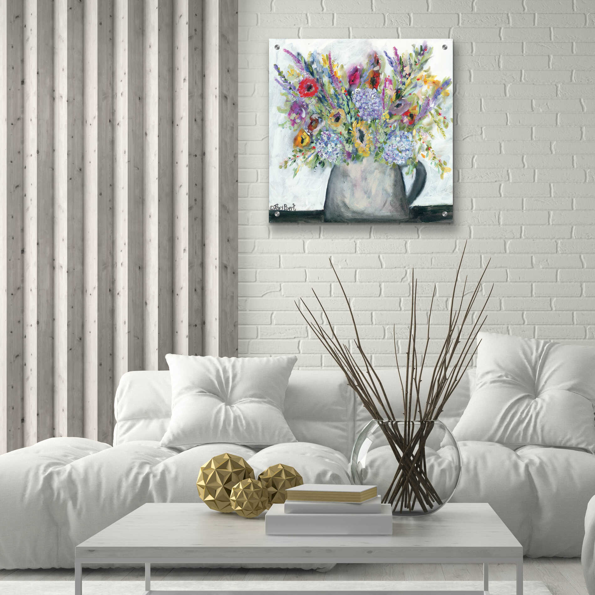 Epic Art 'Hydrangeas in Pitcher' by Roey Ebert, Acrylic Glass Wall Art,24x24