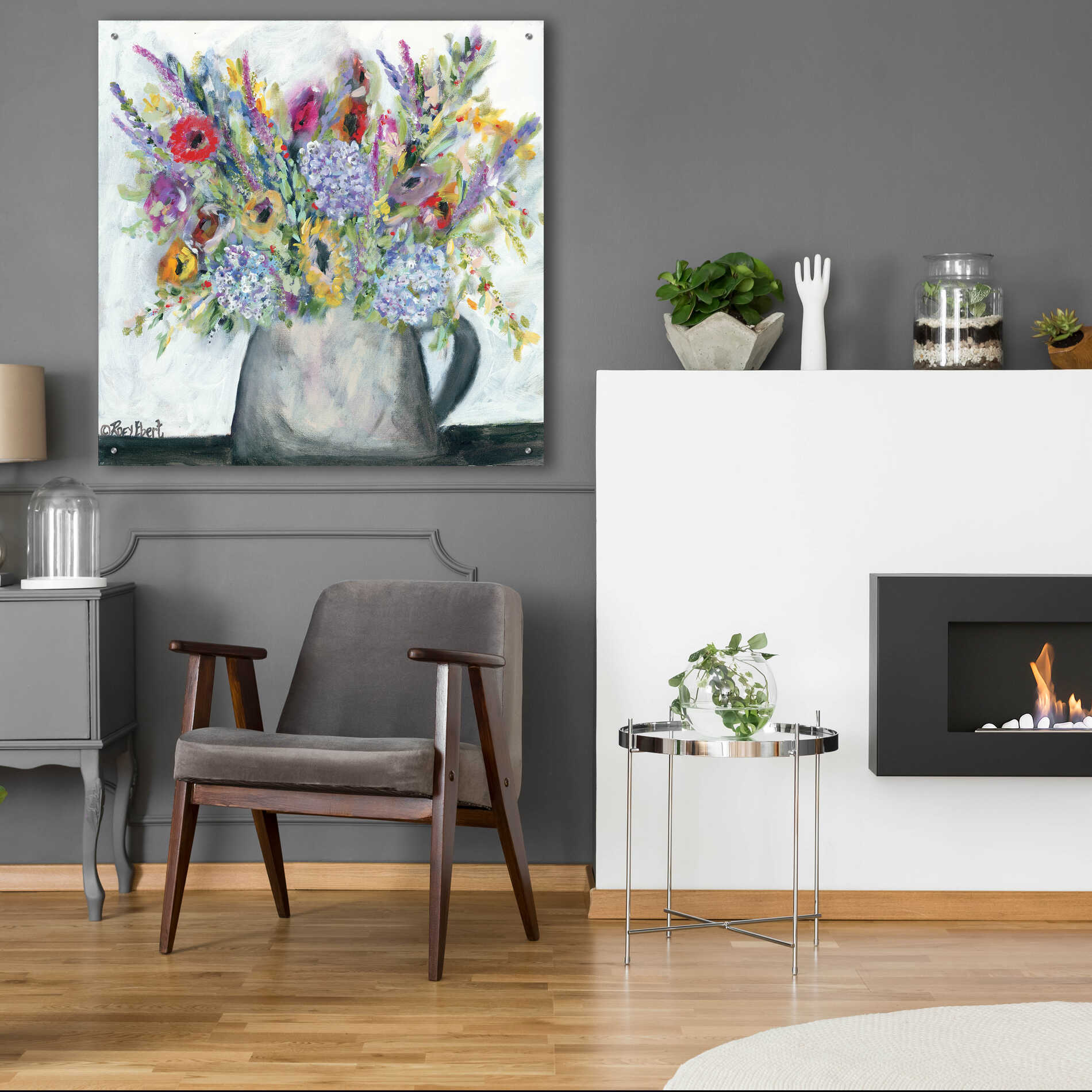 Epic Art 'Hydrangeas in Pitcher' by Roey Ebert, Acrylic Glass Wall Art,36x36