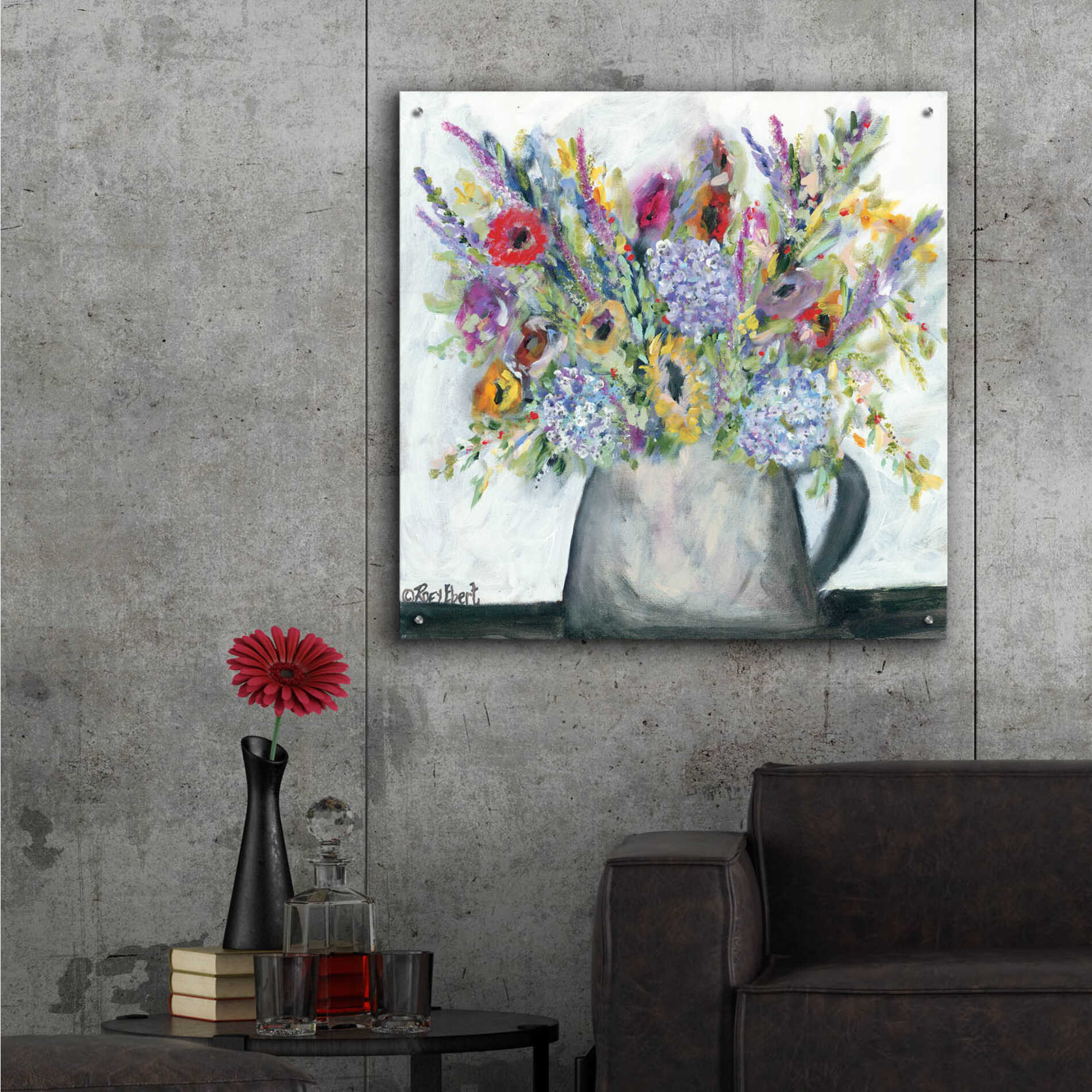 Epic Art 'Hydrangeas in Pitcher' by Roey Ebert, Acrylic Glass Wall Art,36x36