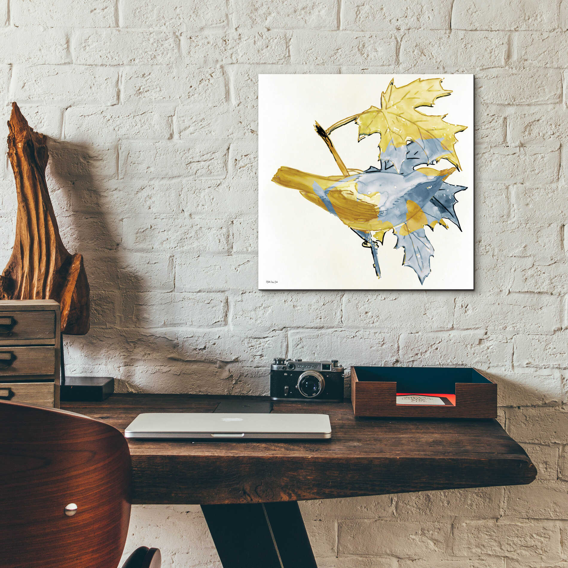 Epic Art 'Blue and Gold Bird' by Stellar Design Studio, Acrylic Glass Wall Art,12x12