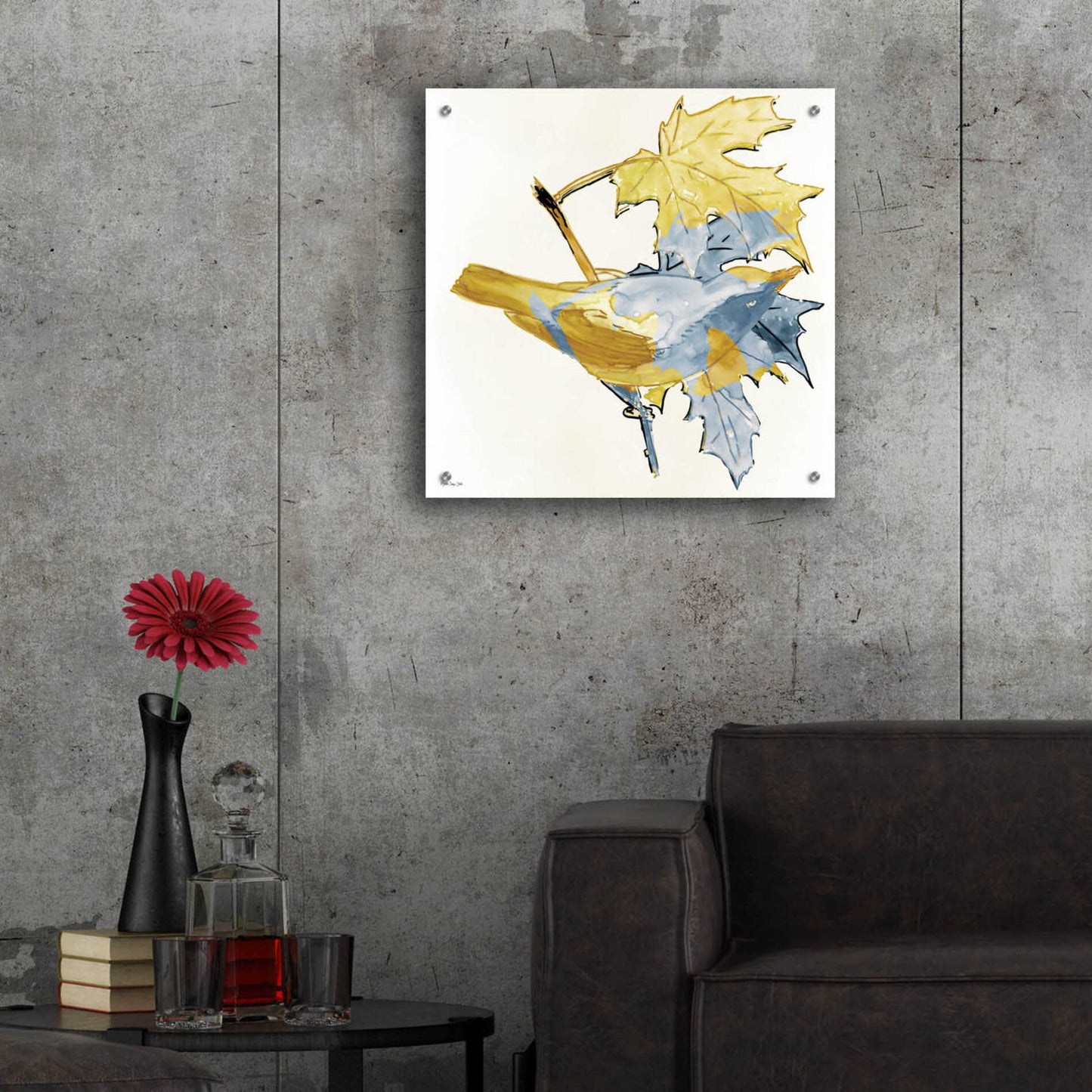 Epic Art 'Blue and Gold Bird' by Stellar Design Studio, Acrylic Glass Wall Art,24x24