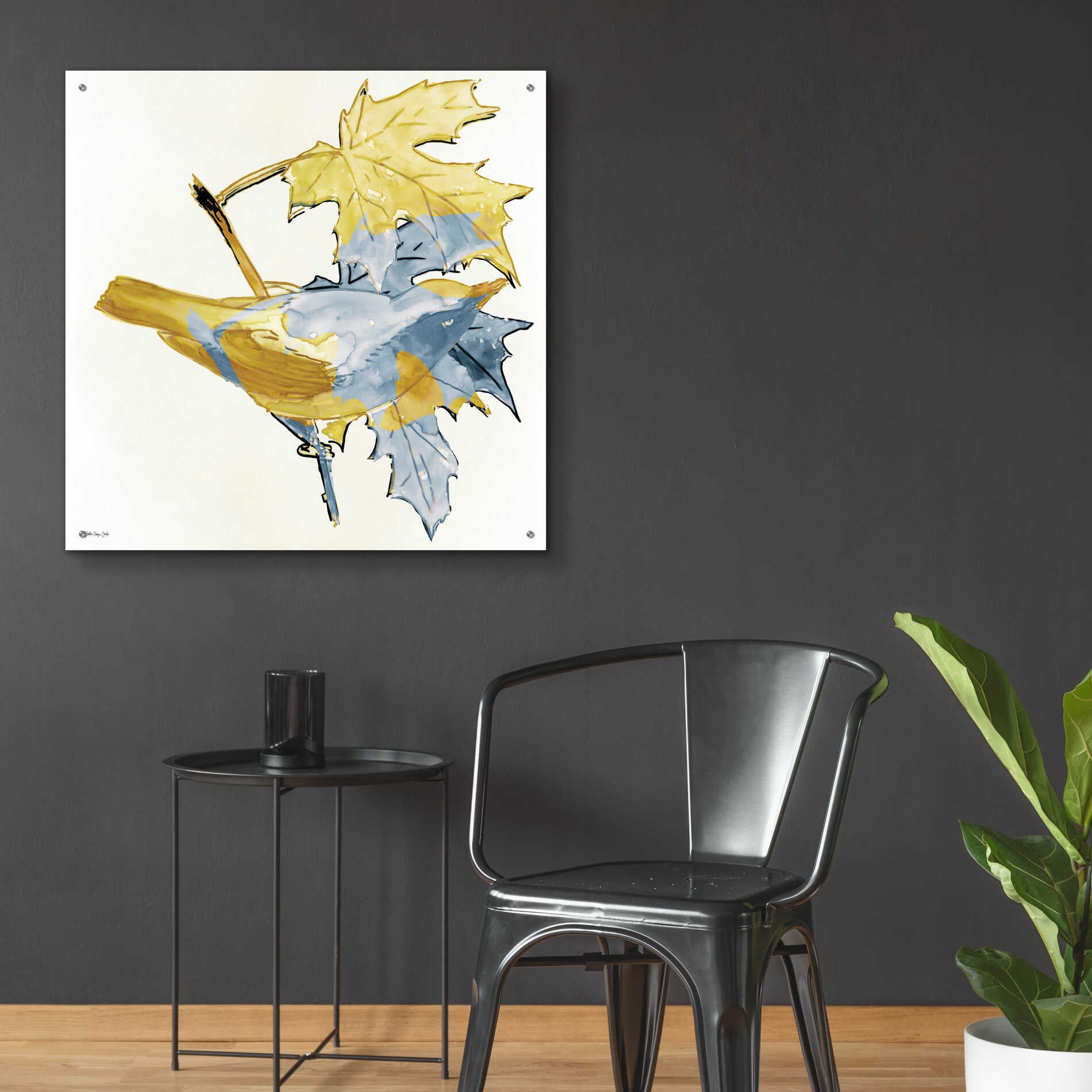 Epic Art 'Blue and Gold Bird' by Stellar Design Studio, Acrylic Glass Wall Art,36x36