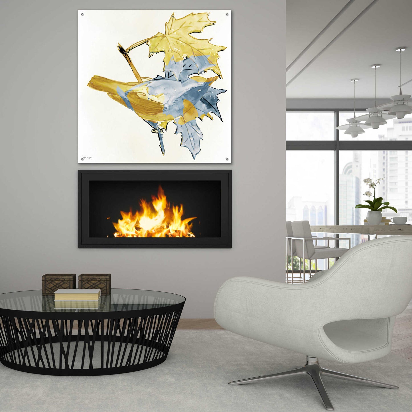 Epic Art 'Blue and Gold Bird' by Stellar Design Studio, Acrylic Glass Wall Art,36x36