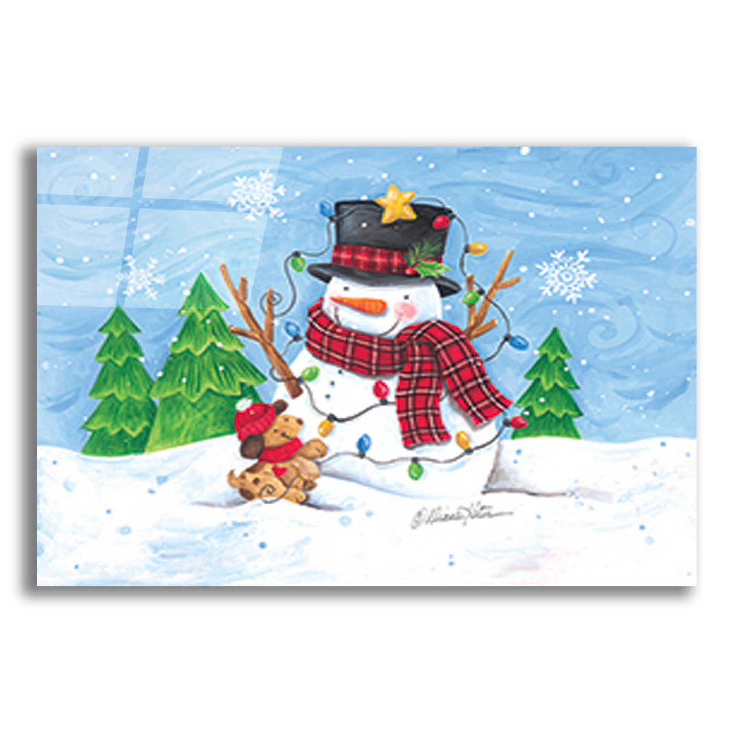 Epic Art 'Snowman and Christmas Lights' by Diane Kater, Acrylic Glass Wall Art