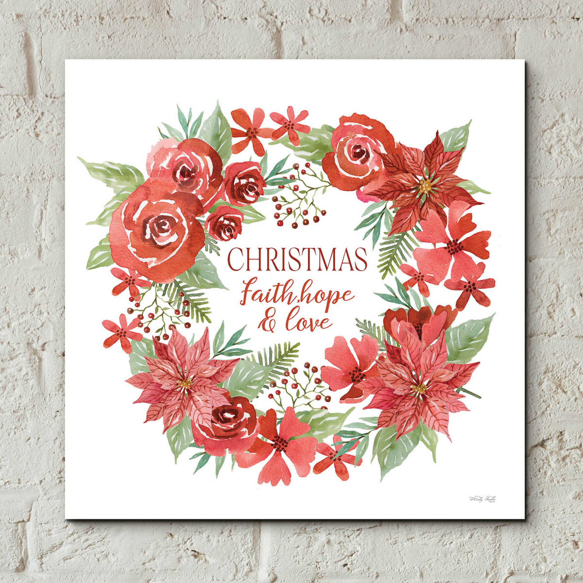 Epic Art 'Christmas Faith, Hope & Love Wreath' by Cindy Jacobs, Acrylic Glass Wall Art,12x12