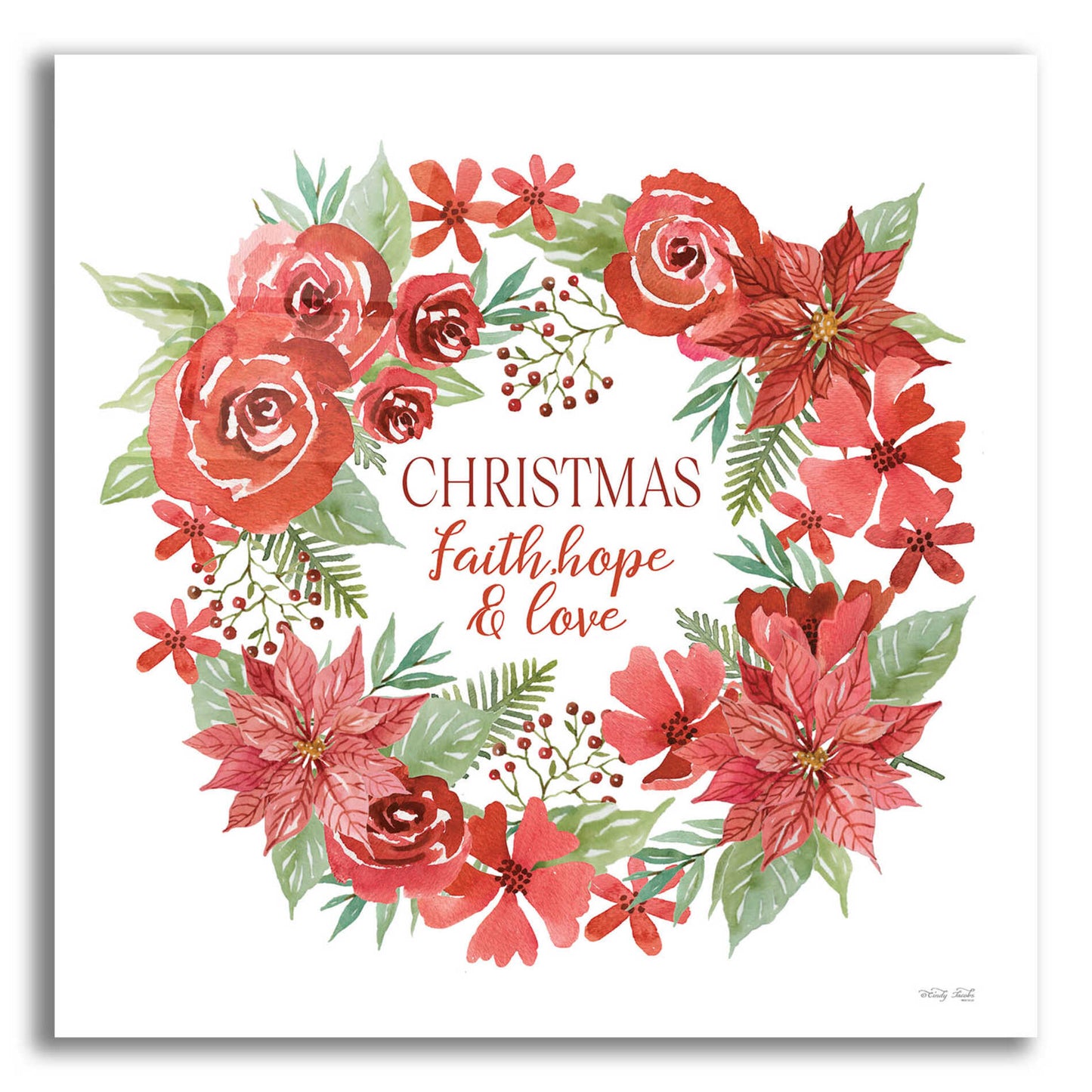 Epic Art 'Christmas Faith, Hope & Love Wreath' by Cindy Jacobs, Acrylic Glass Wall Art,12x12