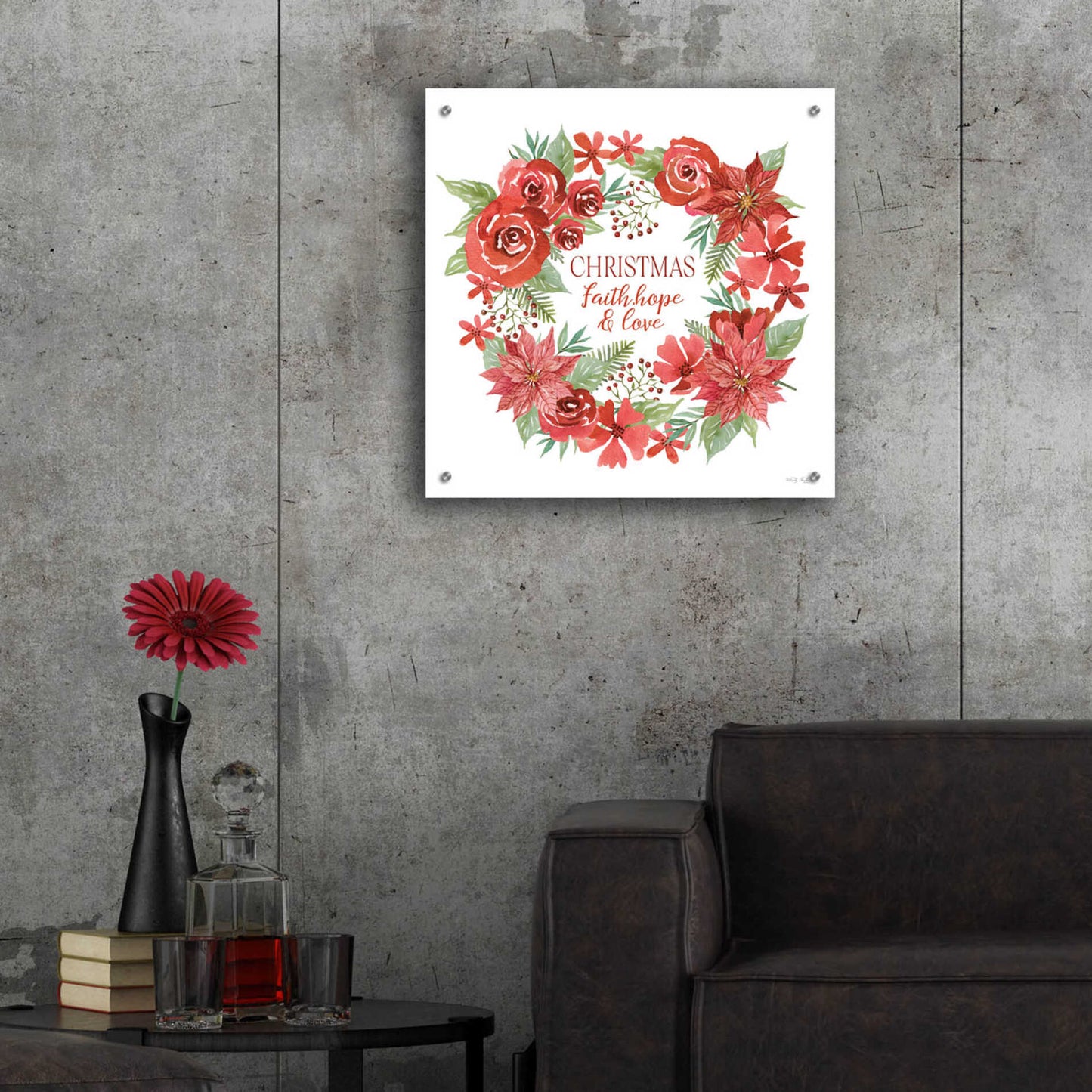 Epic Art 'Christmas Faith, Hope & Love Wreath' by Cindy Jacobs, Acrylic Glass Wall Art,24x24