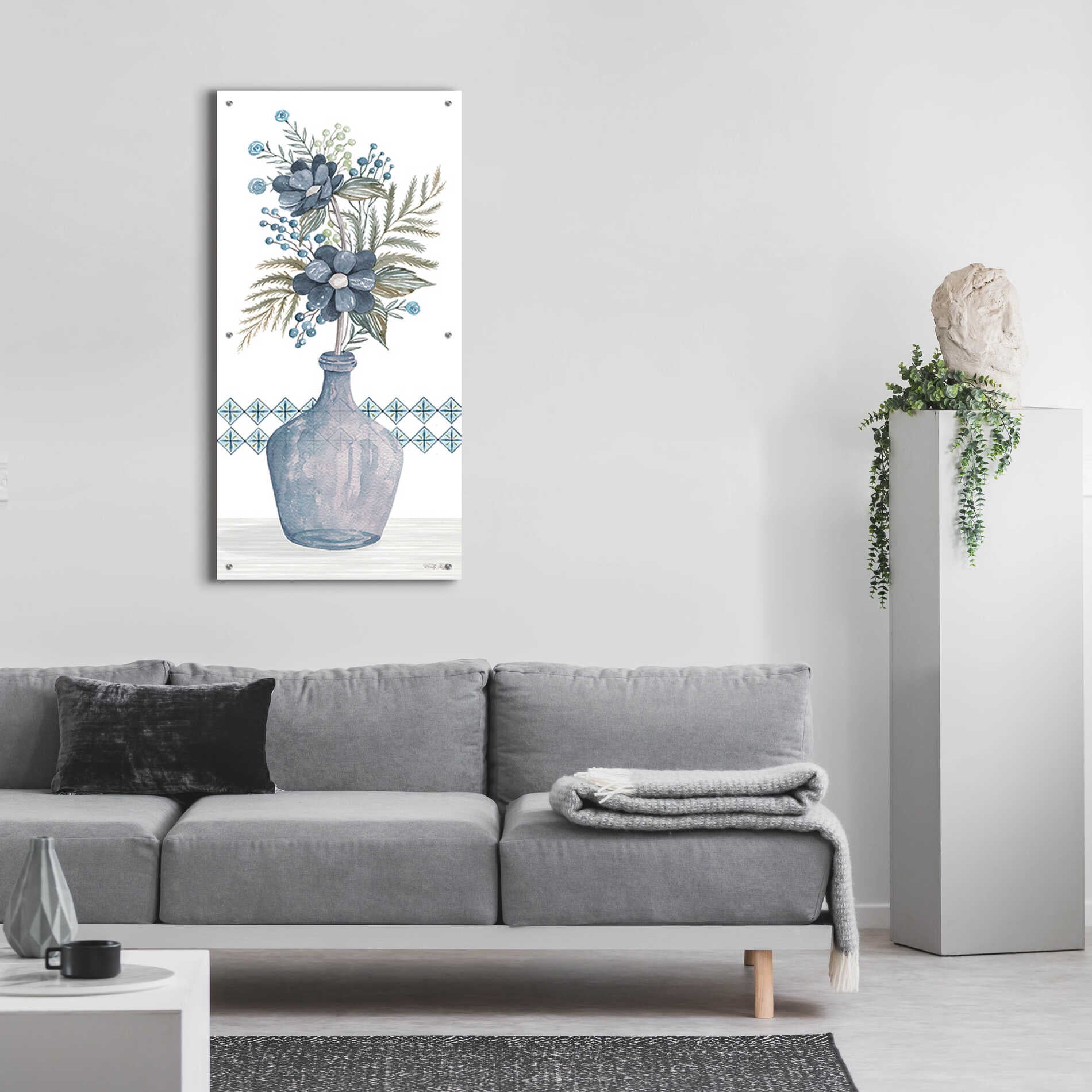 Epic Art 'Blue Poppies' by Cindy Jacobs, Acrylic Glass Wall Art,24x48