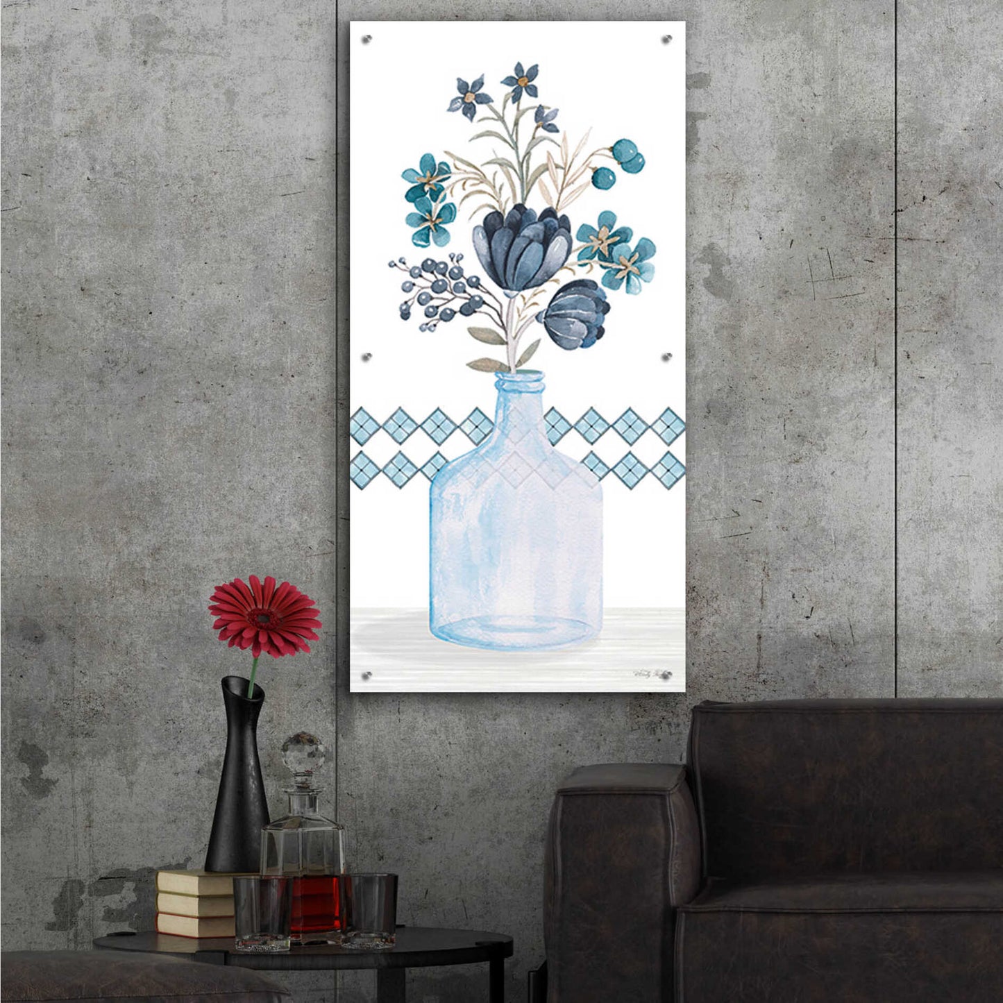 Epic Art 'Blue Mums' by Cindy Jacobs, Acrylic Glass Wall Art,24x48