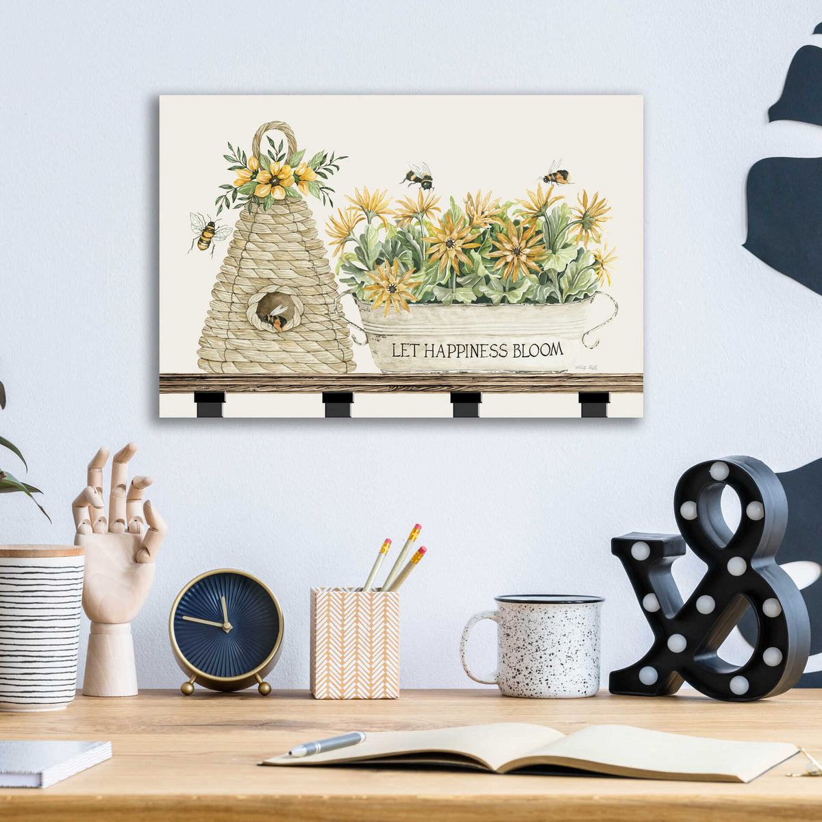 Epic Art 'Let Happiness Bloom Bee Hive' by Cindy Jacobs, Acrylic Glass Wall Art,16x12
