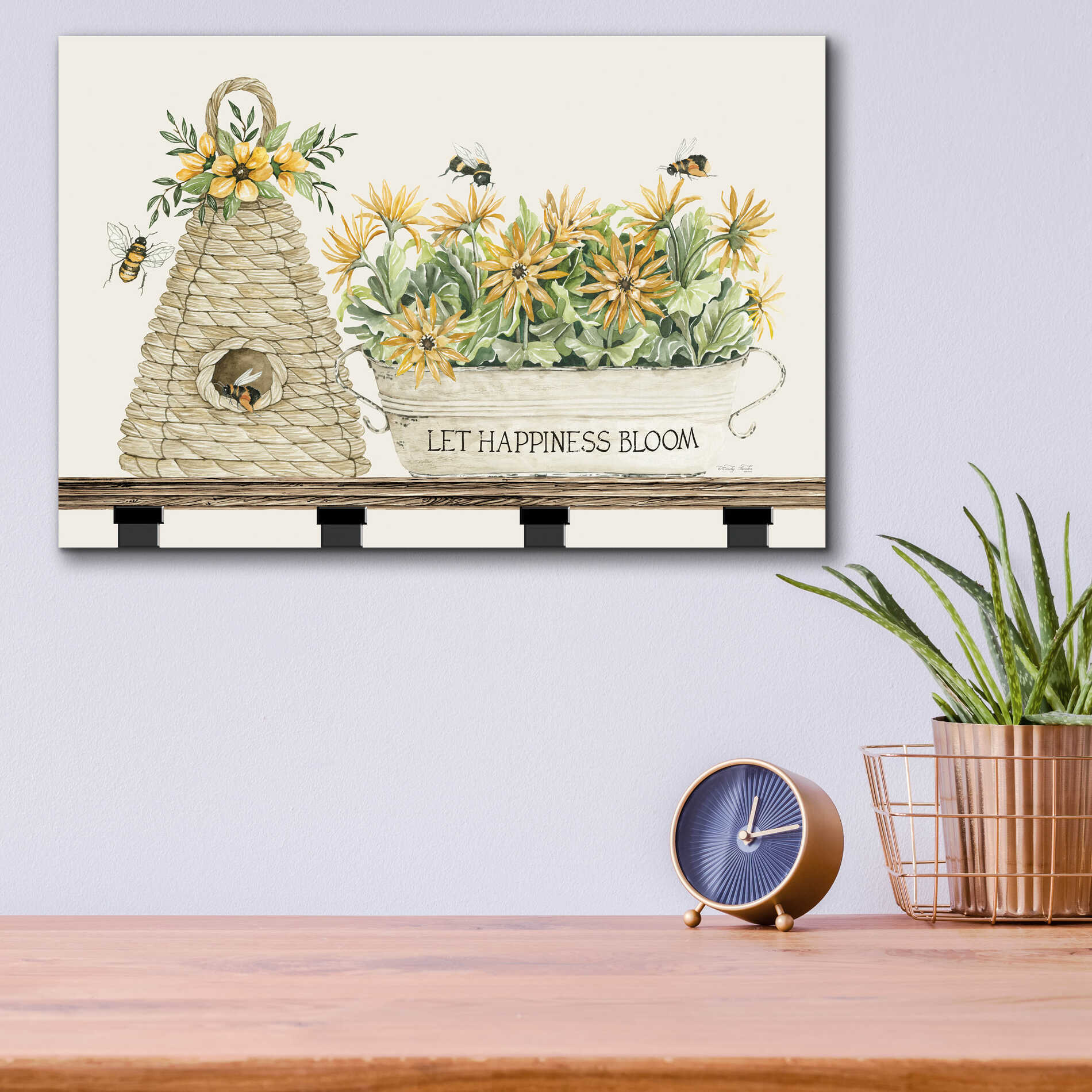 Epic Art 'Let Happiness Bloom Bee Hive' by Cindy Jacobs, Acrylic Glass Wall Art,16x12