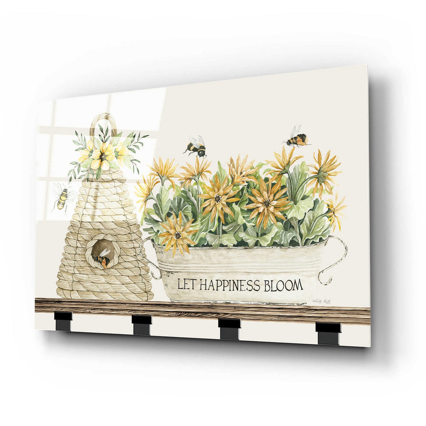 Epic Art 'Let Happiness Bloom Bee Hive' by Cindy Jacobs, Acrylic Glass Wall Art,24x16