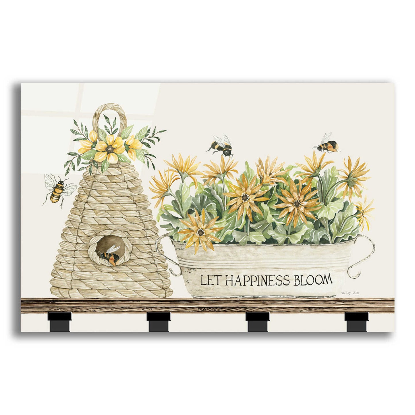 Epic Art 'Let Happiness Bloom Bee Hive' by Cindy Jacobs, Acrylic Glass Wall Art,24x16