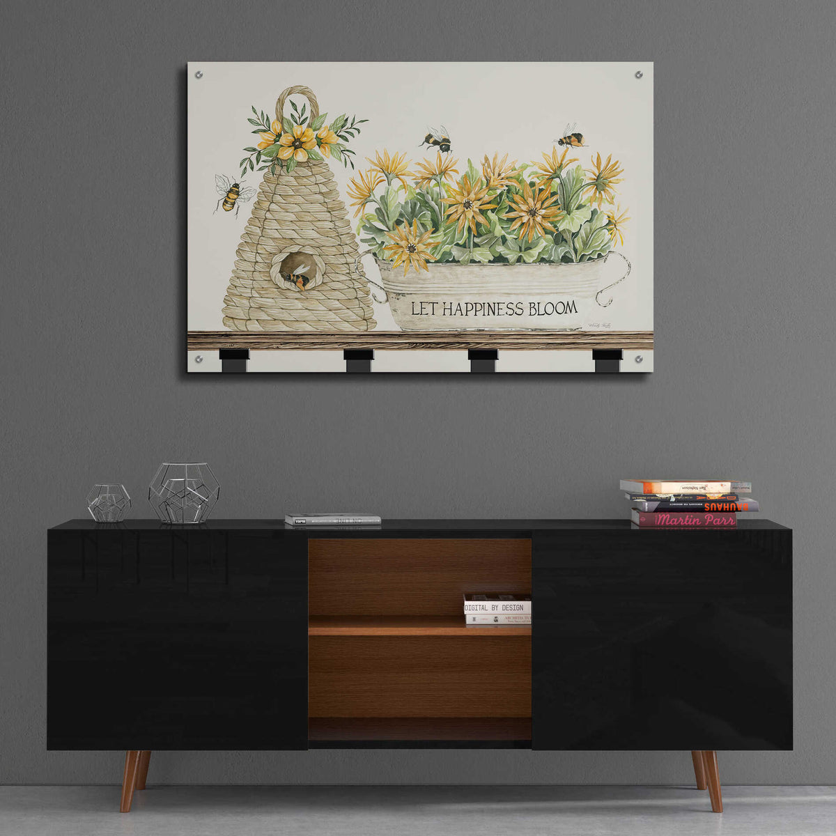 Epic Art 'Let Happiness Bloom Bee Hive' by Cindy Jacobs, Acrylic Glass Wall Art,36x24