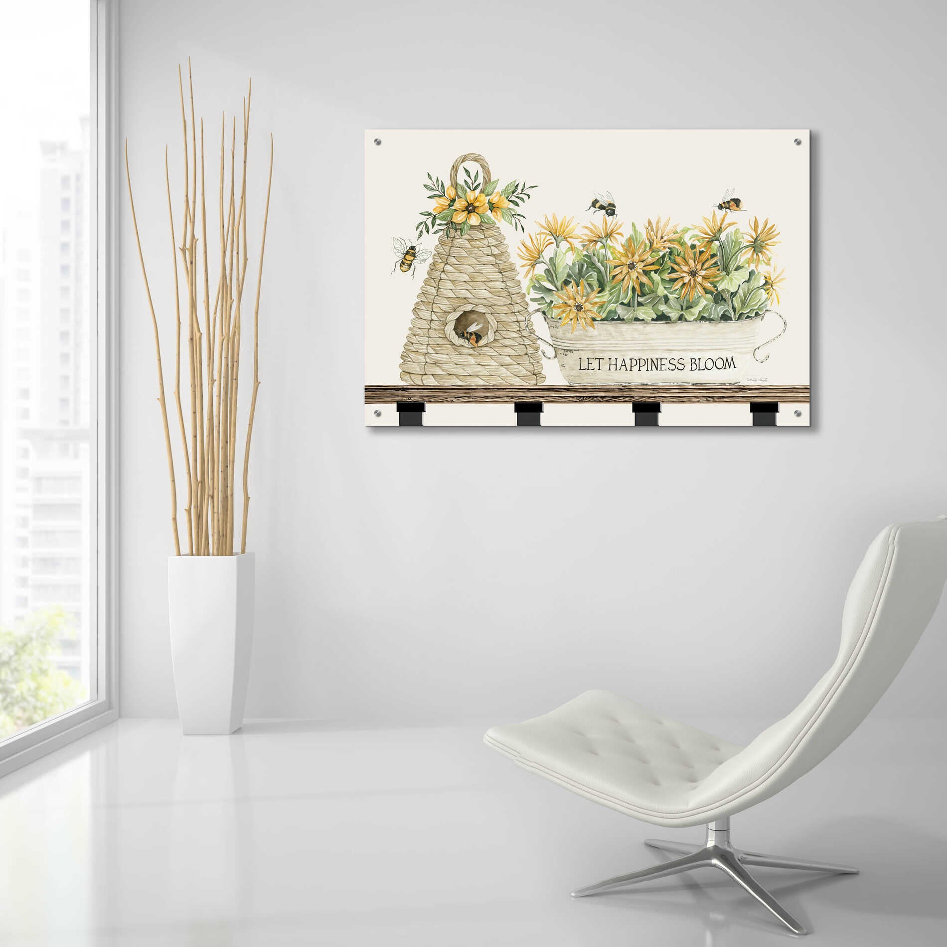 Epic Art 'Let Happiness Bloom Bee Hive' by Cindy Jacobs, Acrylic Glass Wall Art,36x24