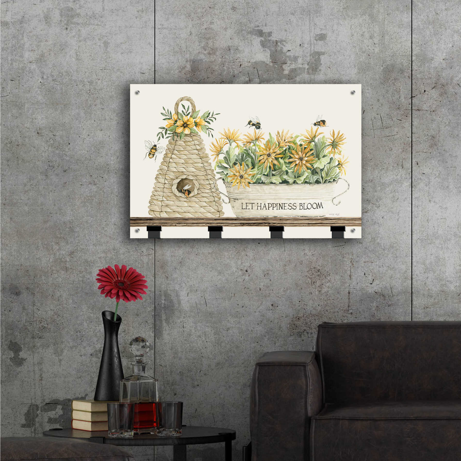 Epic Art 'Let Happiness Bloom Bee Hive' by Cindy Jacobs, Acrylic Glass Wall Art,36x24