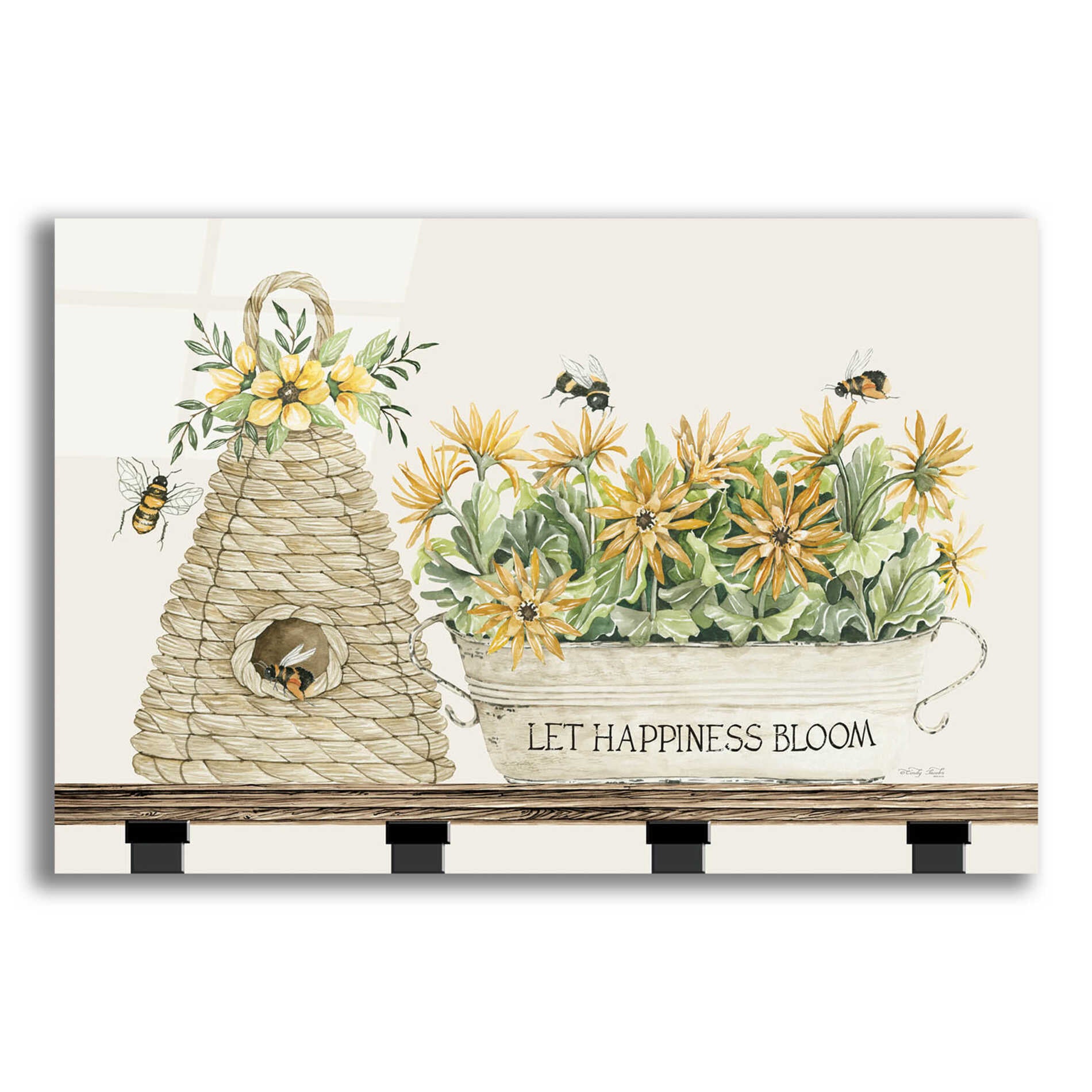 Epic Art 'Let Happiness Bloom Bee Hive' by Cindy Jacobs, Acrylic Glass Wall Art
