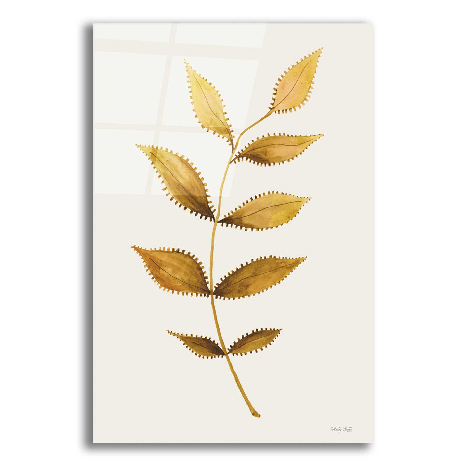 Epic Art 'Golden Spotted Leaves' by Cindy Jacobs, Acrylic Glass Wall Art,12x16