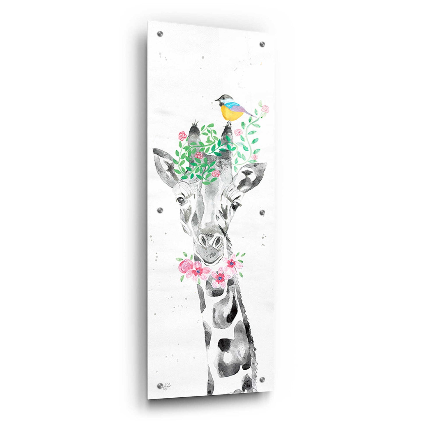 Epic Art 'Sparkle the Giraffe' by Diane Fifer, Acrylic Glass Wall Art,12x36