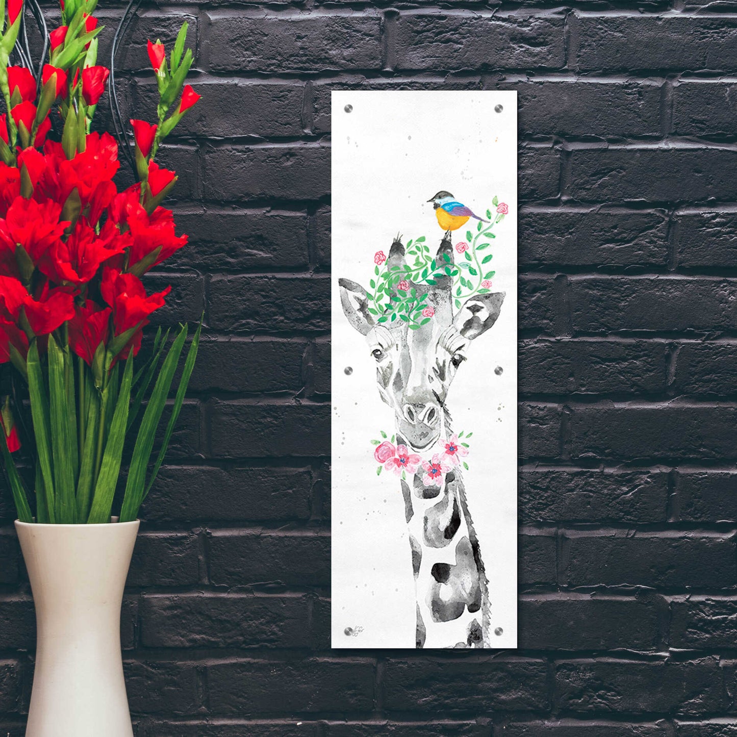 Epic Art 'Sparkle the Giraffe' by Diane Fifer, Acrylic Glass Wall Art,12x36