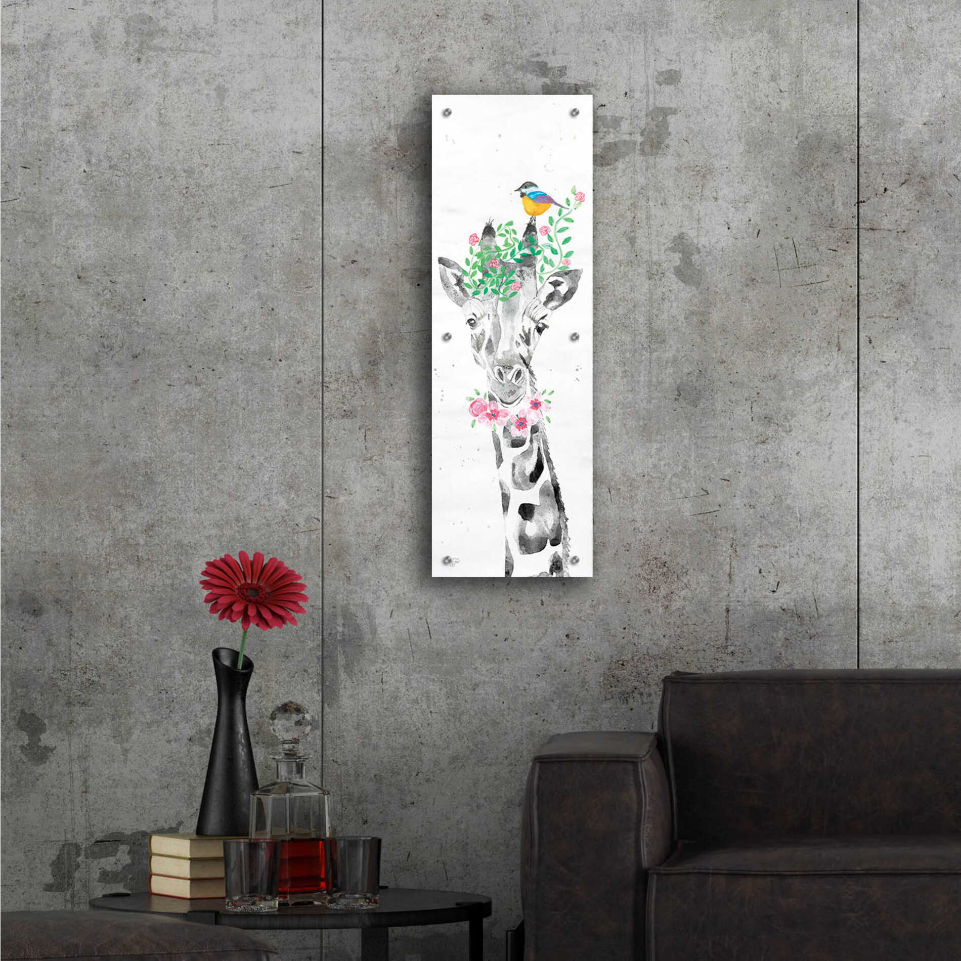 Epic Art 'Sparkle the Giraffe' by Diane Fifer, Acrylic Glass Wall Art,12x36