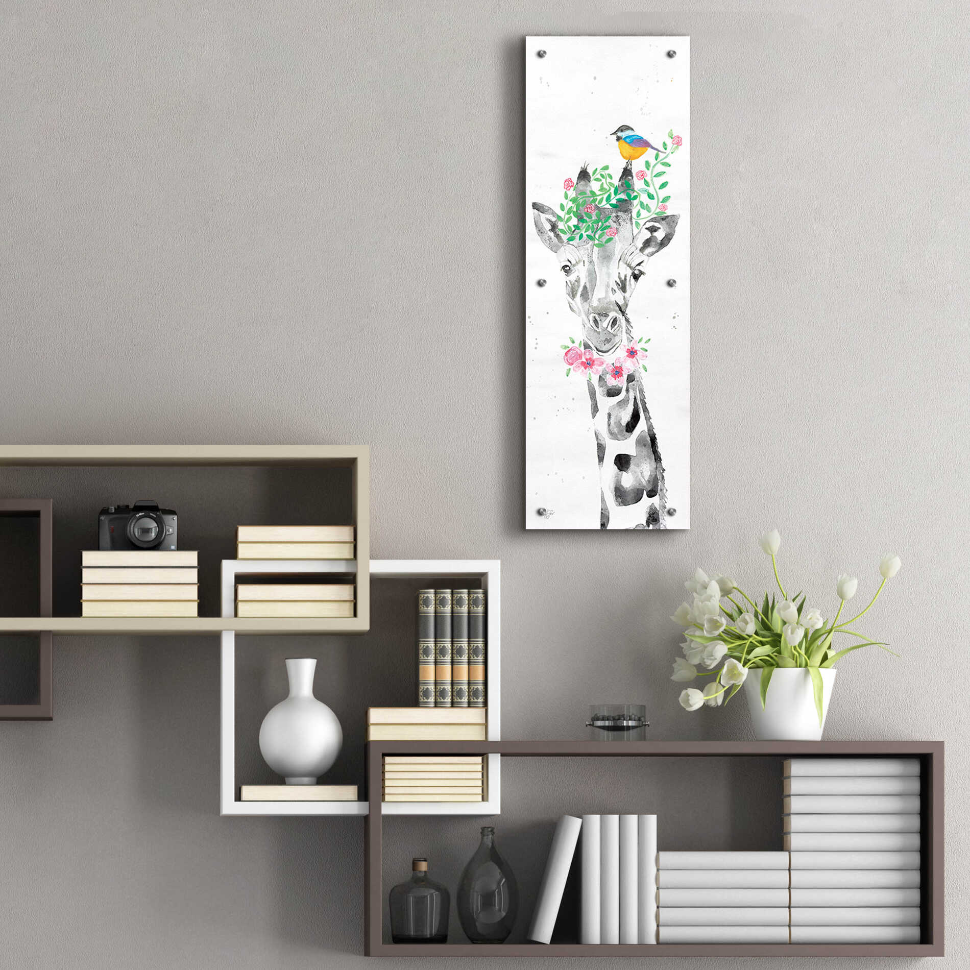 Epic Art 'Sparkle the Giraffe' by Diane Fifer, Acrylic Glass Wall Art,12x36