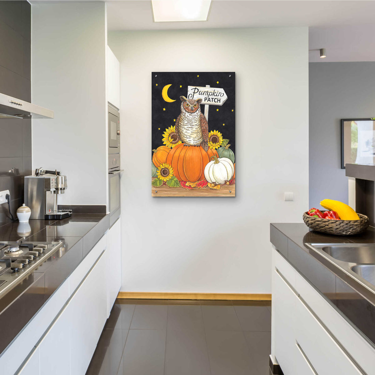 Epic Art 'Pumpkin Patch Owl' by Deb Strain, Acrylic Glass Wall Art,24x36