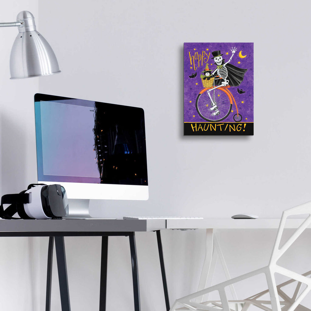 Epic Art 'Skelton on Bicycle' by Deb Strain, Acrylic Glass Wall Art,12x16