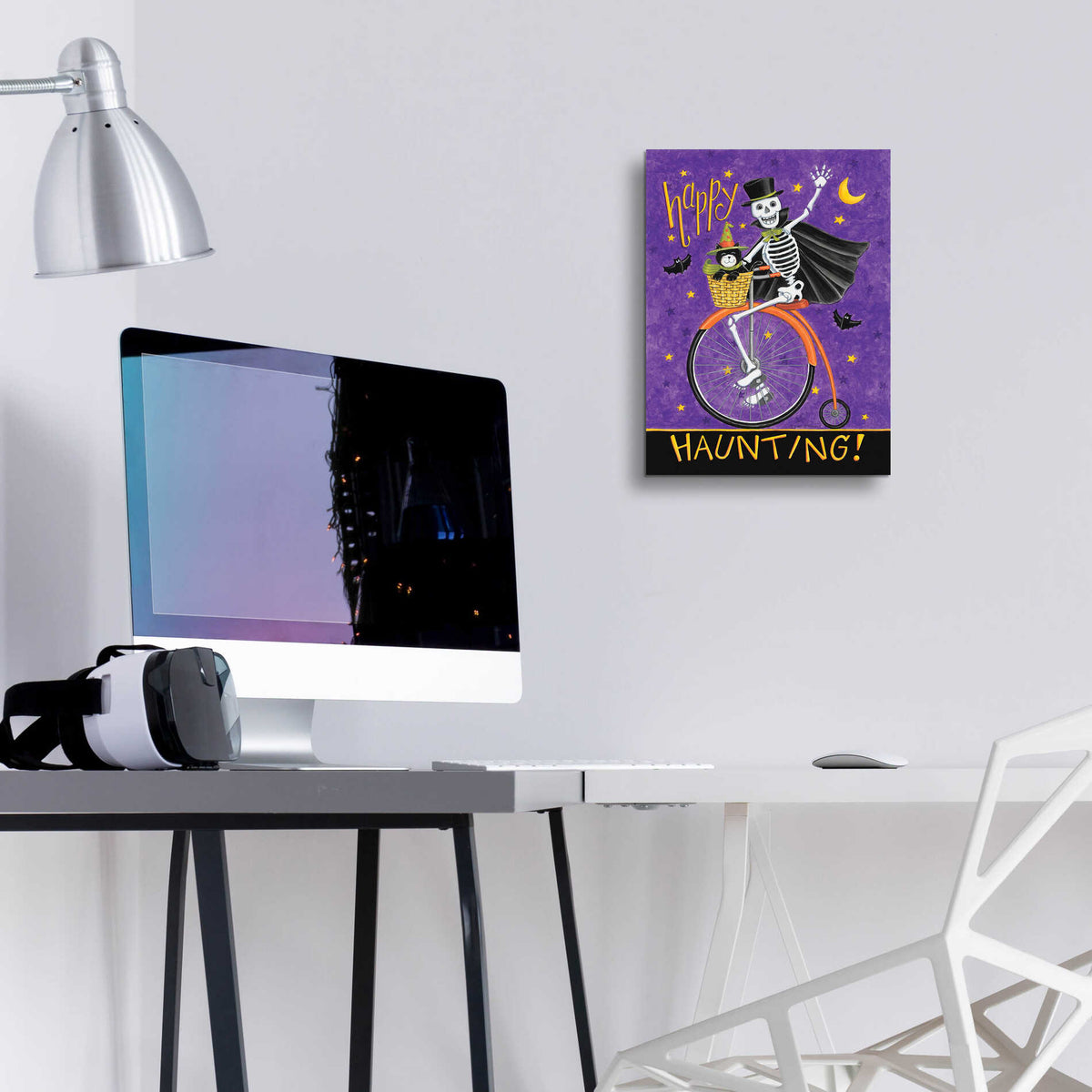 Epic Art 'Skelton on Bicycle' by Deb Strain, Acrylic Glass Wall Art,12x16