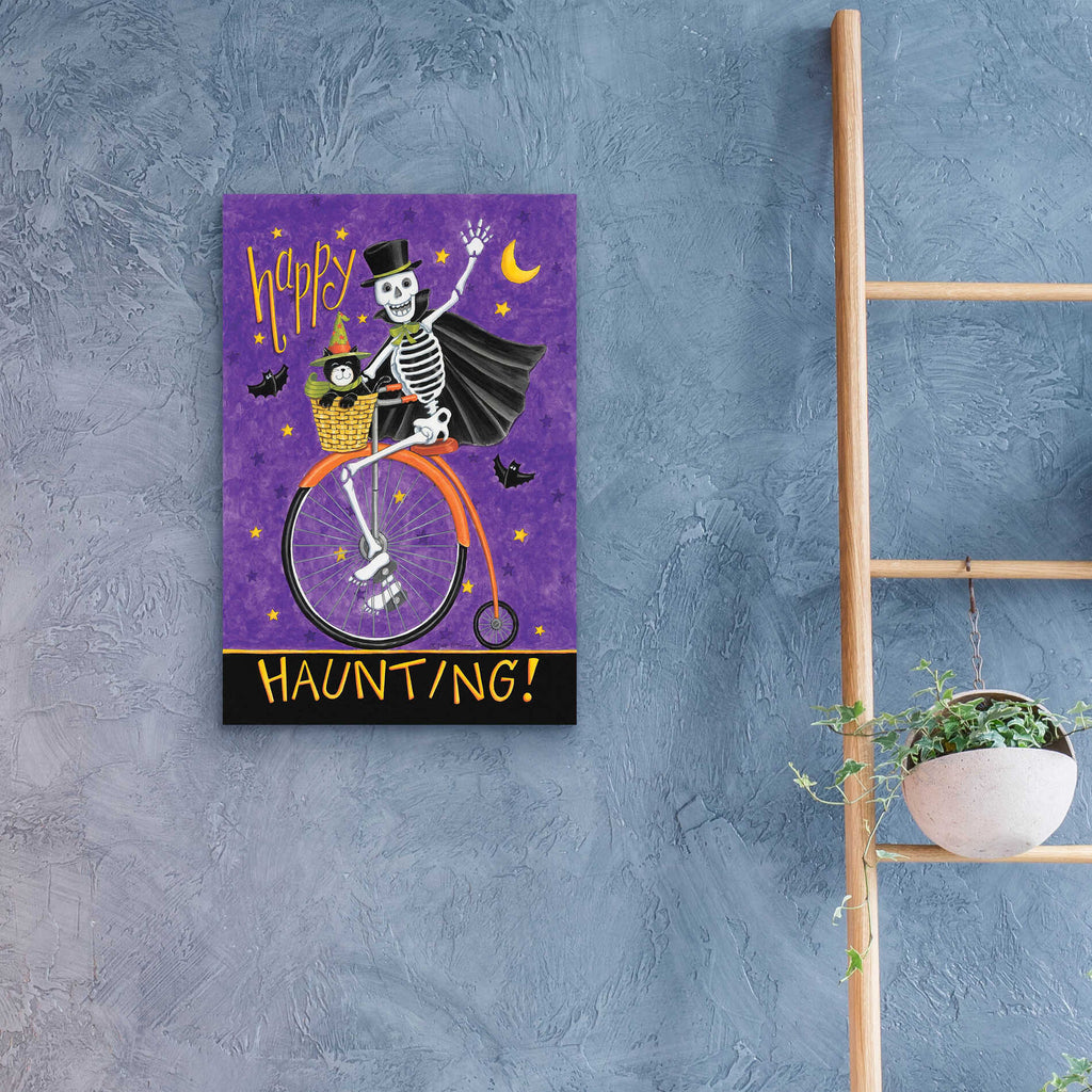 Epic Art 'Skelton on Bicycle' by Deb Strain, Acrylic Glass Wall Art,16x24